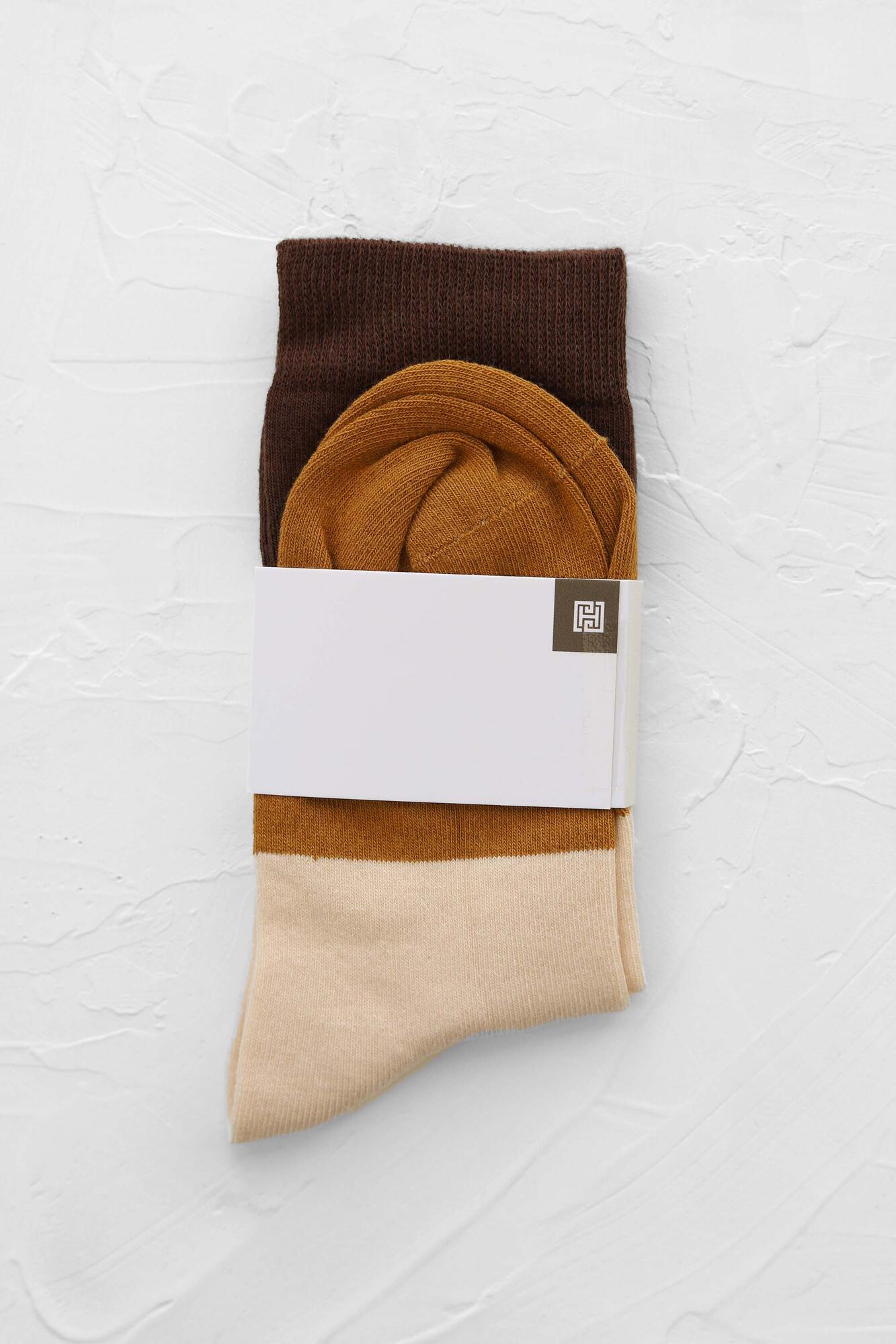 Block Ankle Socks Chestnut-Parchment - 3