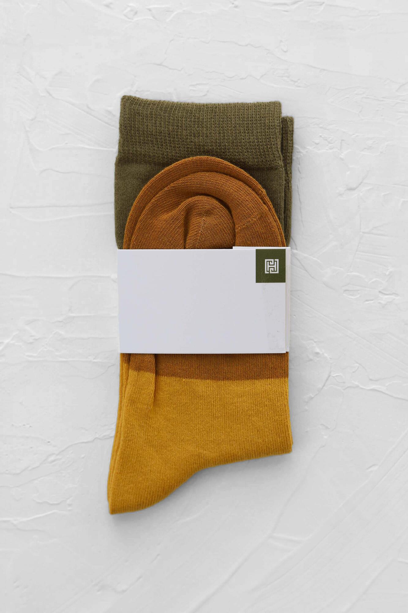 Block Ankle Socks Green Oil - 3