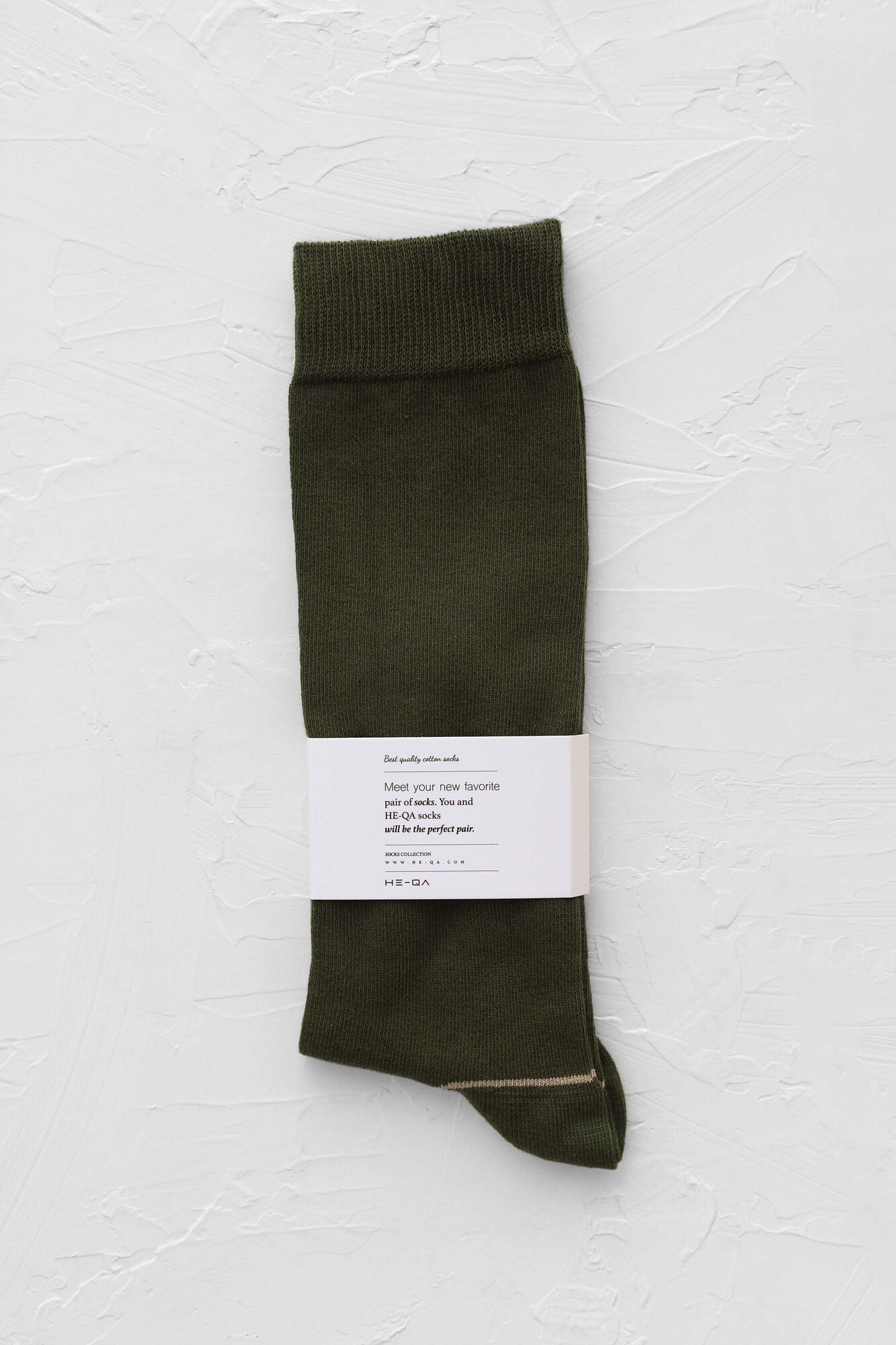Stripped Detailed Knee Sock Olive Drab - HE-QA