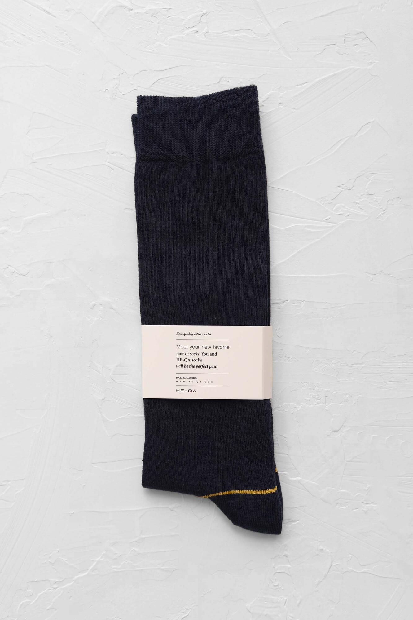 Stripped Detailed Knee Sock Navy Blue - HE-QA
