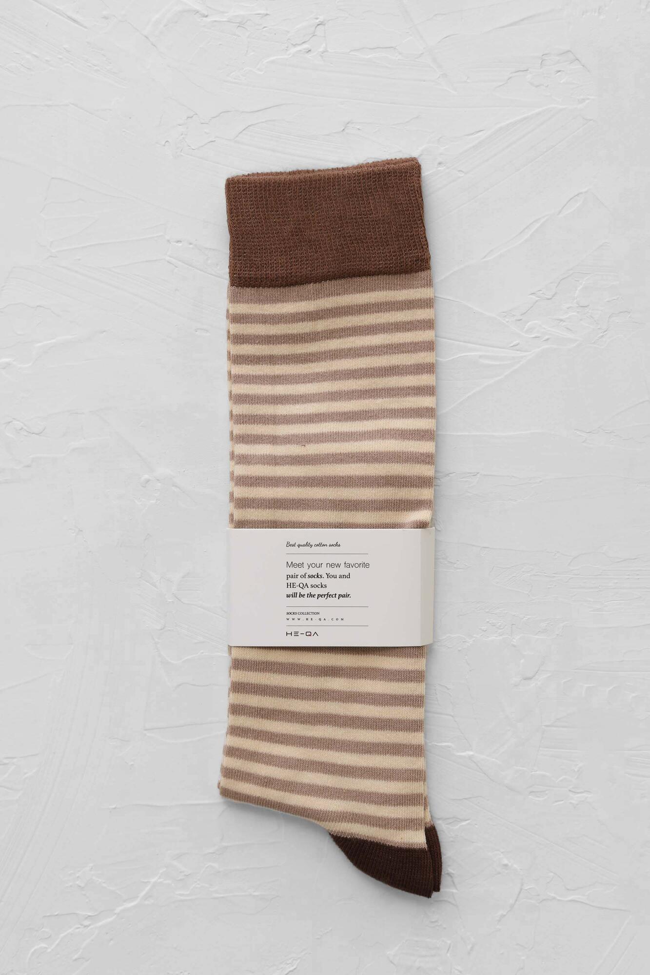 Striped Knee Sock Brownie-Parchment - 2