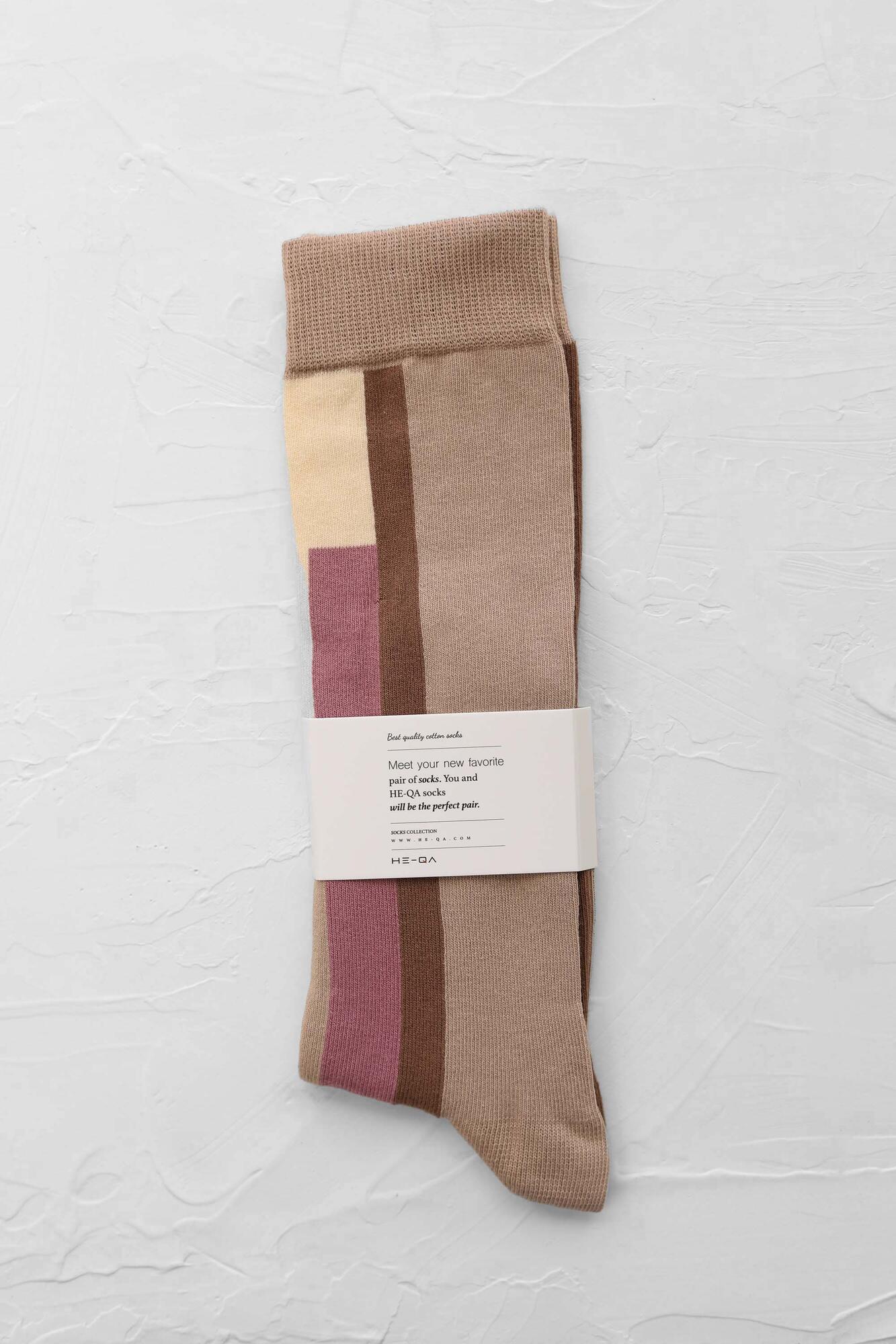 Asymmetric Midi Socks Orchid-Beige - HE-QA