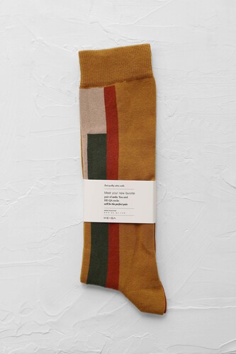 Asymmetric Midi Socks Olive Drab-Mustard 