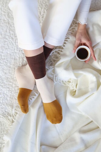 Block Ankle Socks Chestnut-Parchment 