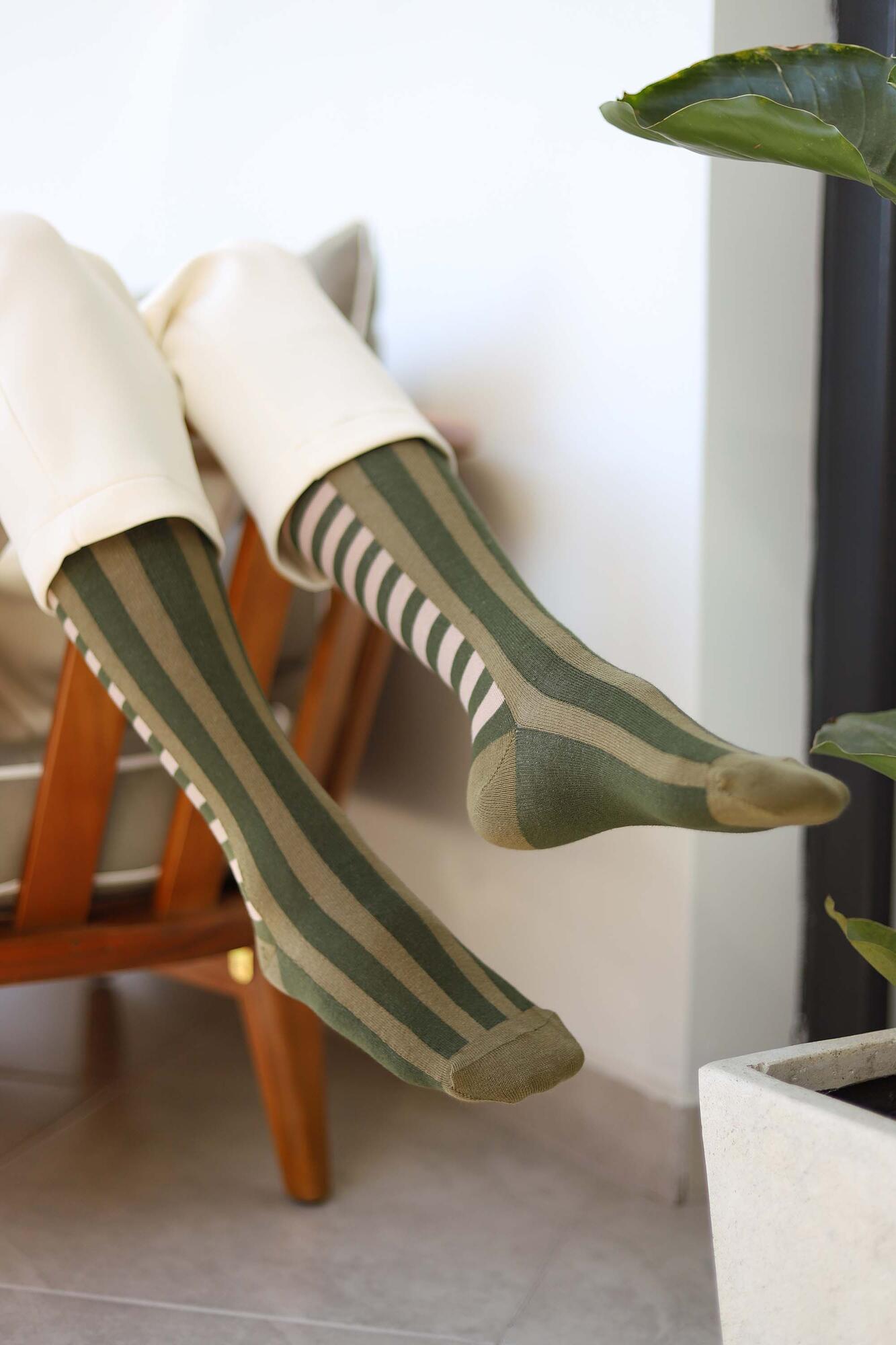 Patterned Knee Sock Soldier Green - HE-QA