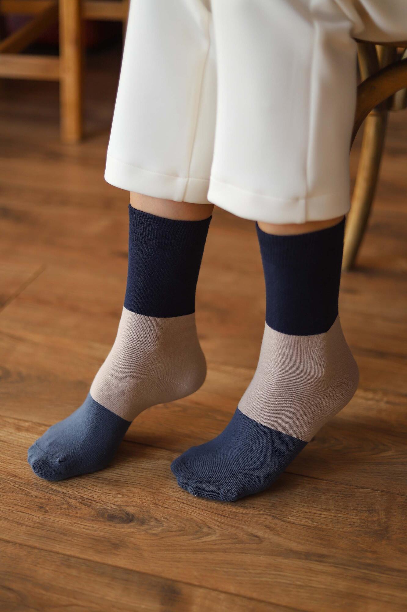 Block Ankle Socks Navy Blue - HE-QA
