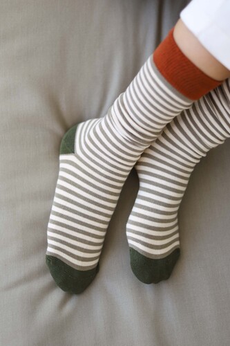 Striped Knee Sock Sage-Parchment 