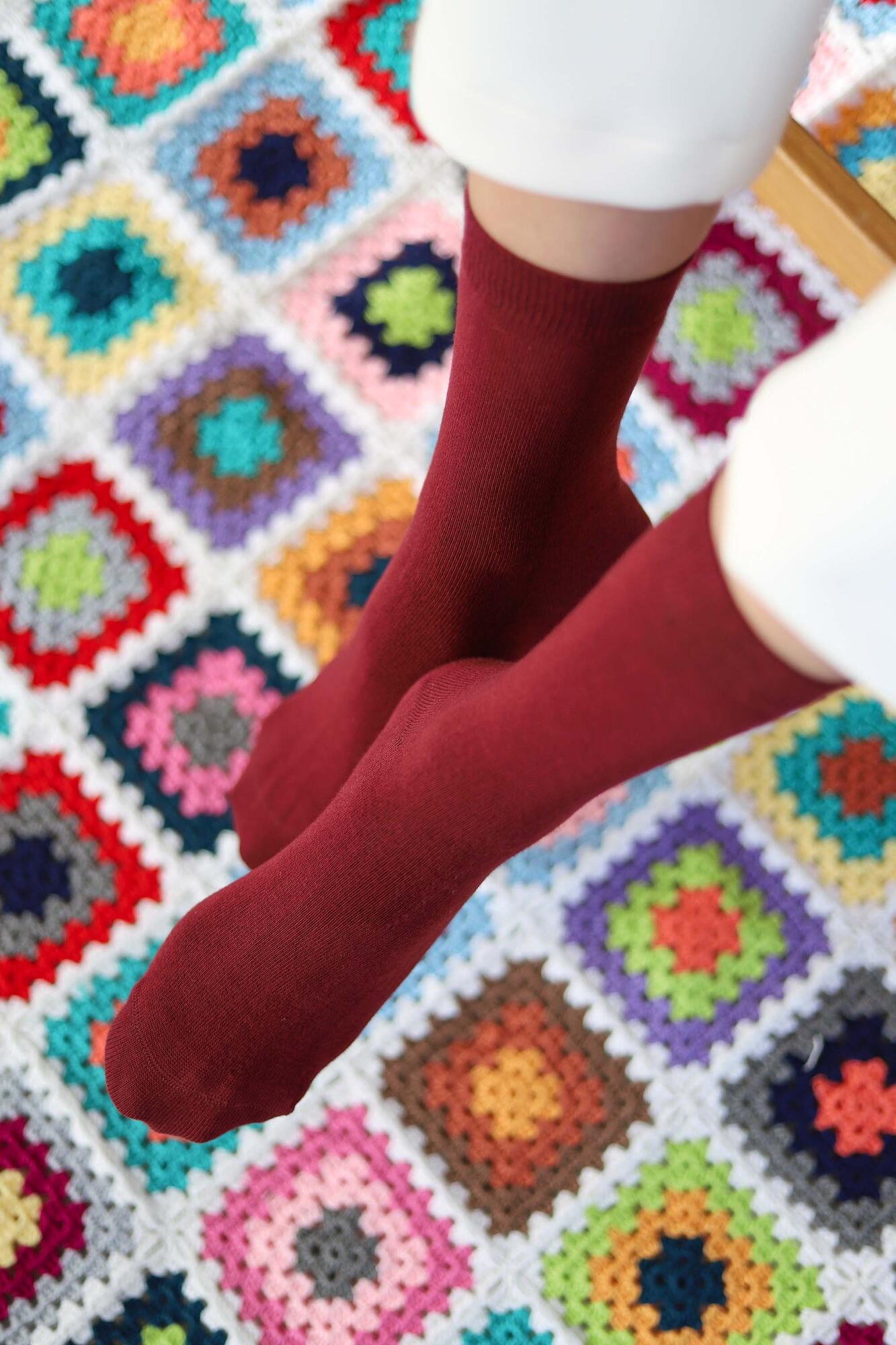 Plain Ankle Socks Claret Red - 1