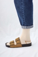 Stripped Detailed Knee Sock Ecru 
