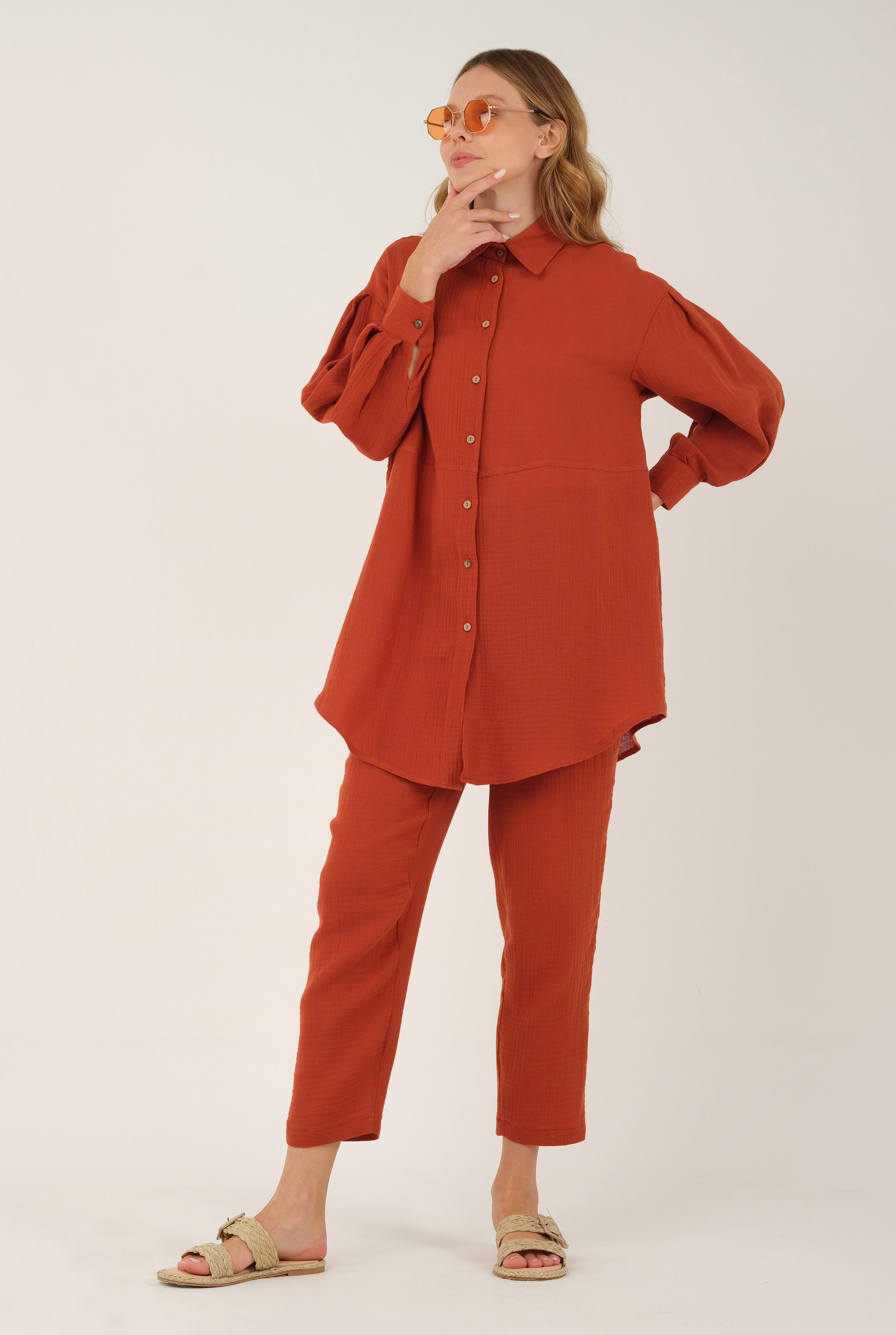 Muslin Trouser Brick Red - HE-QA