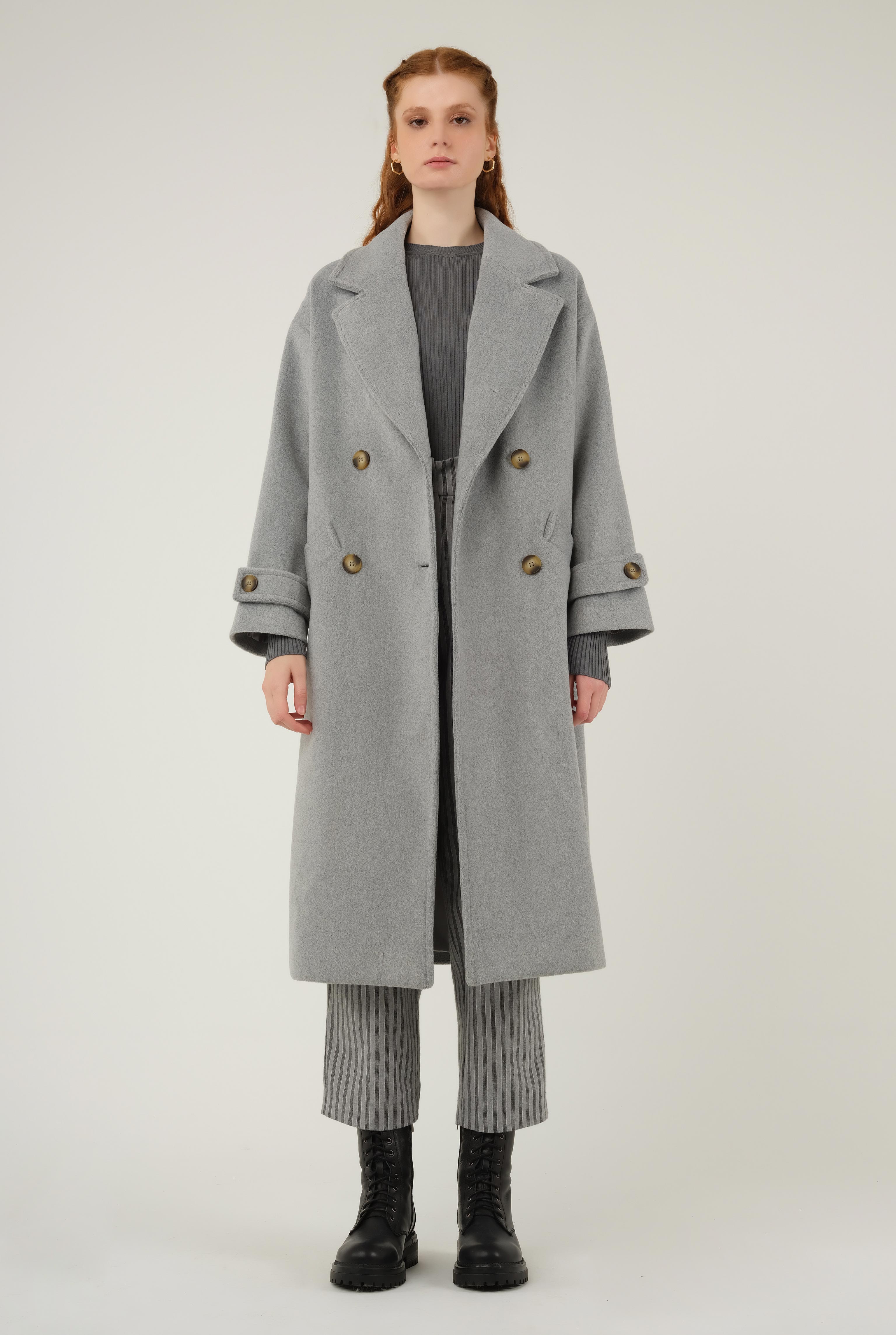Epaulet Sleeved Coat Gray - 9