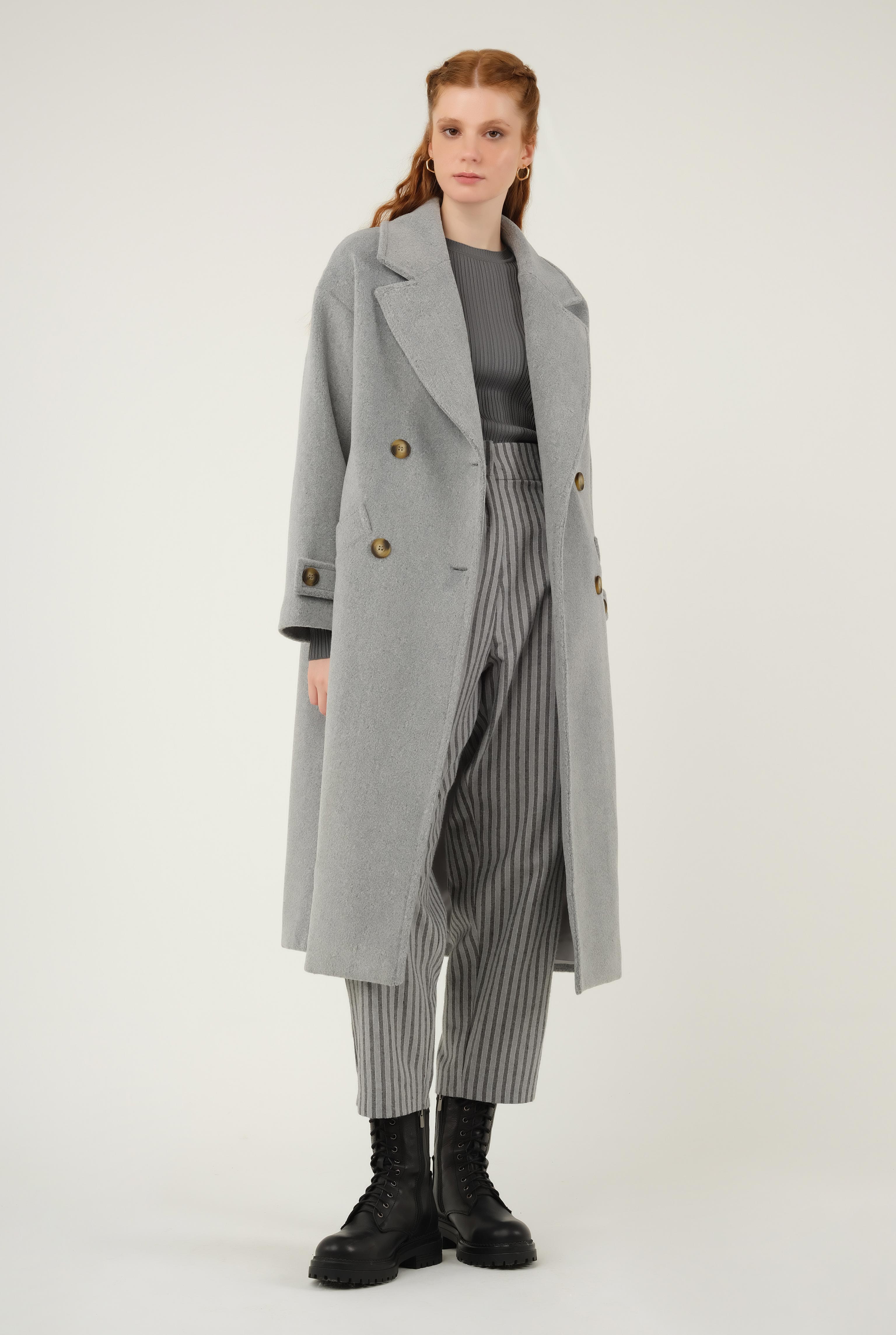 Epaulet Sleeved Coat Gray - 7