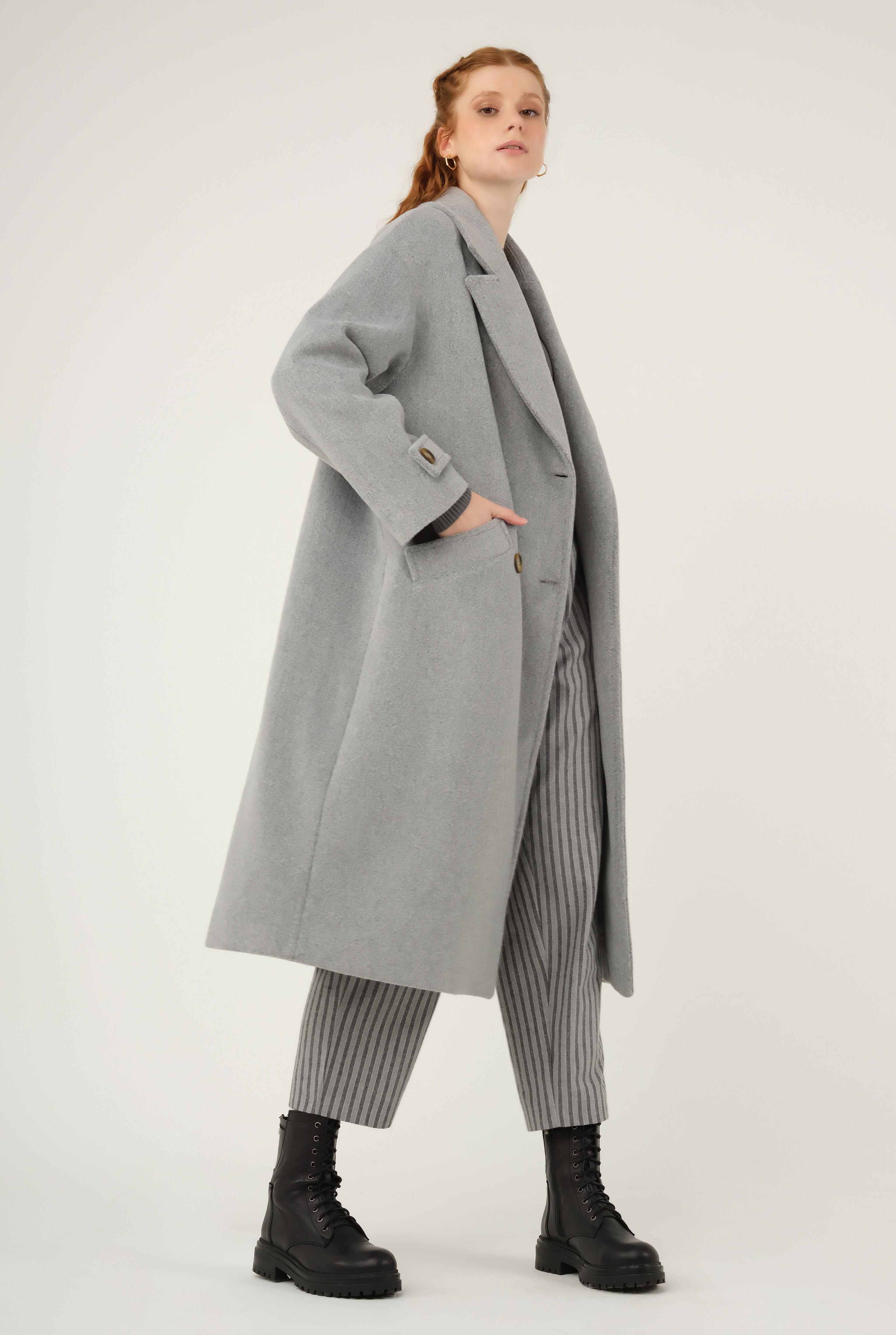 Epaulet Sleeved Coat Gray - 8