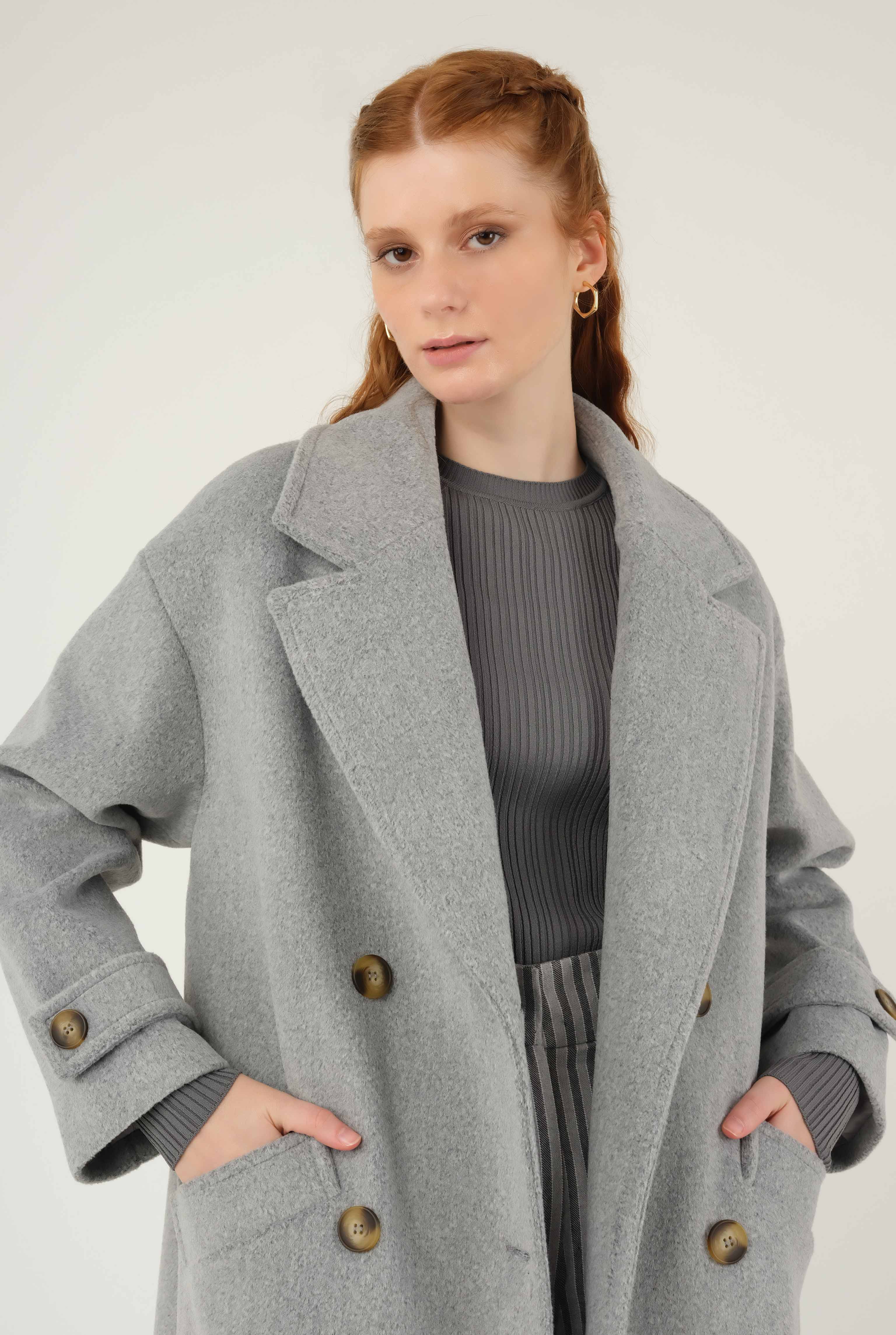 Epaulet Sleeved Coat Gray - 10