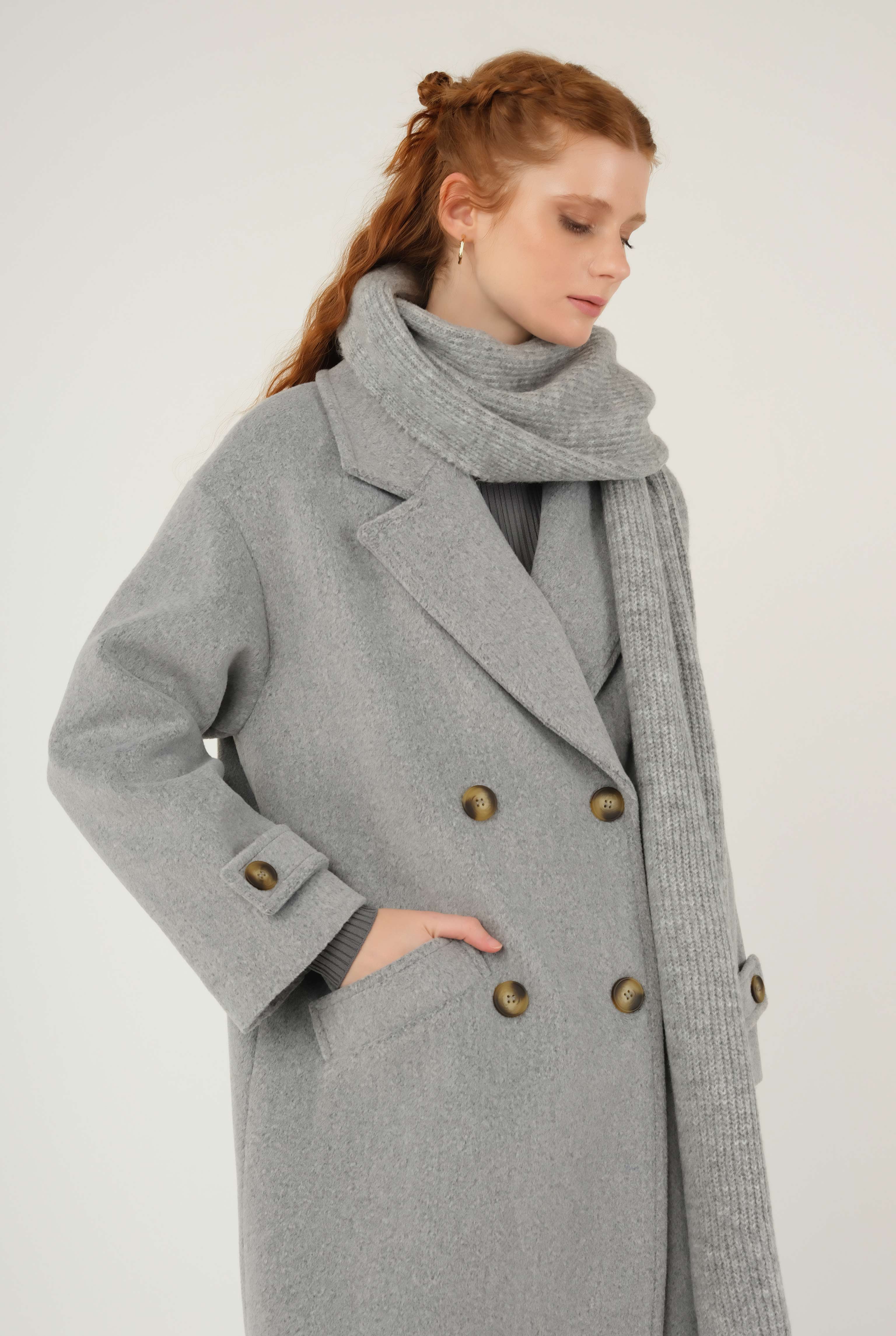 Epaulet Sleeved Coat Gray - 12