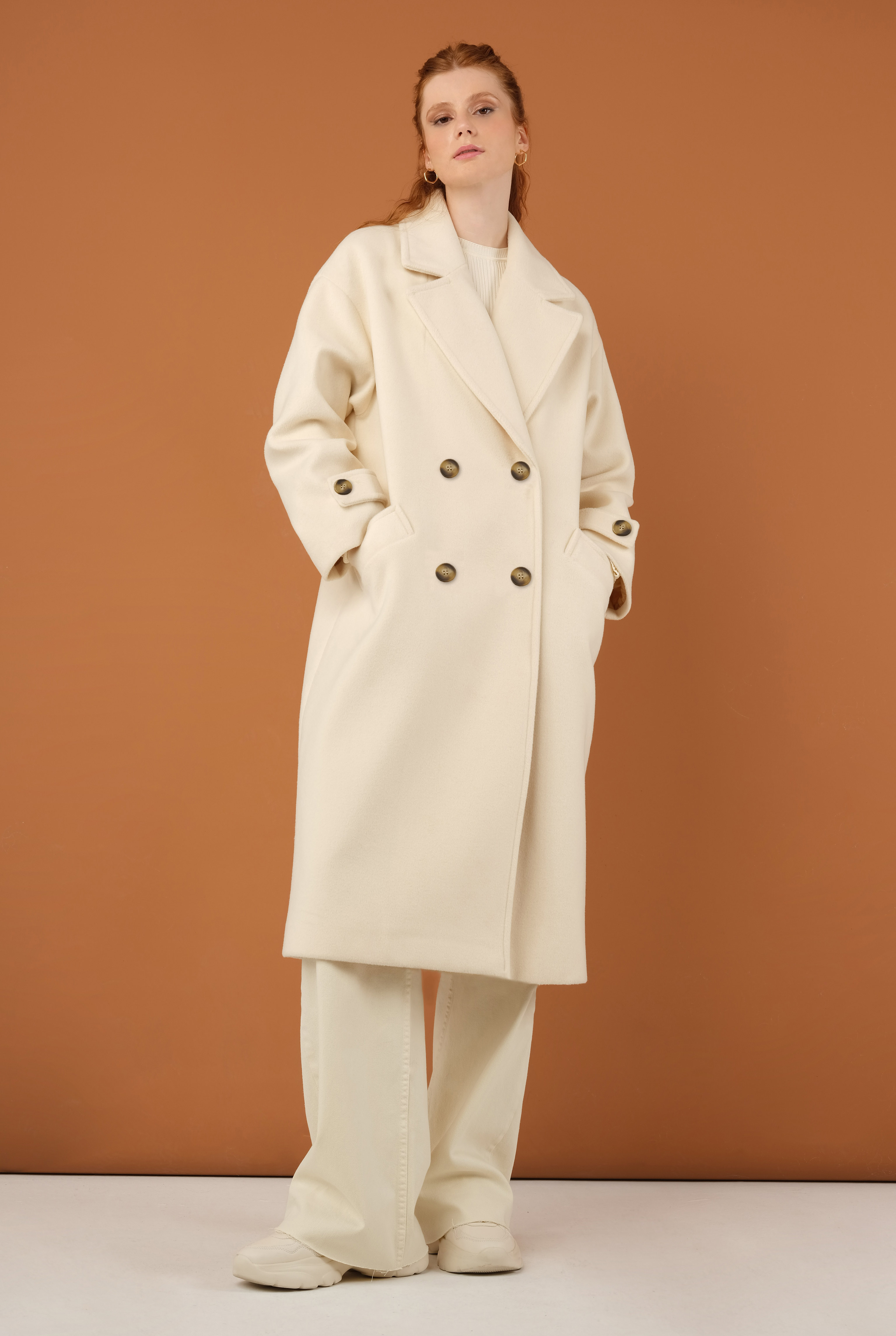 Epaulet Sleeved Coat Ecru - 9