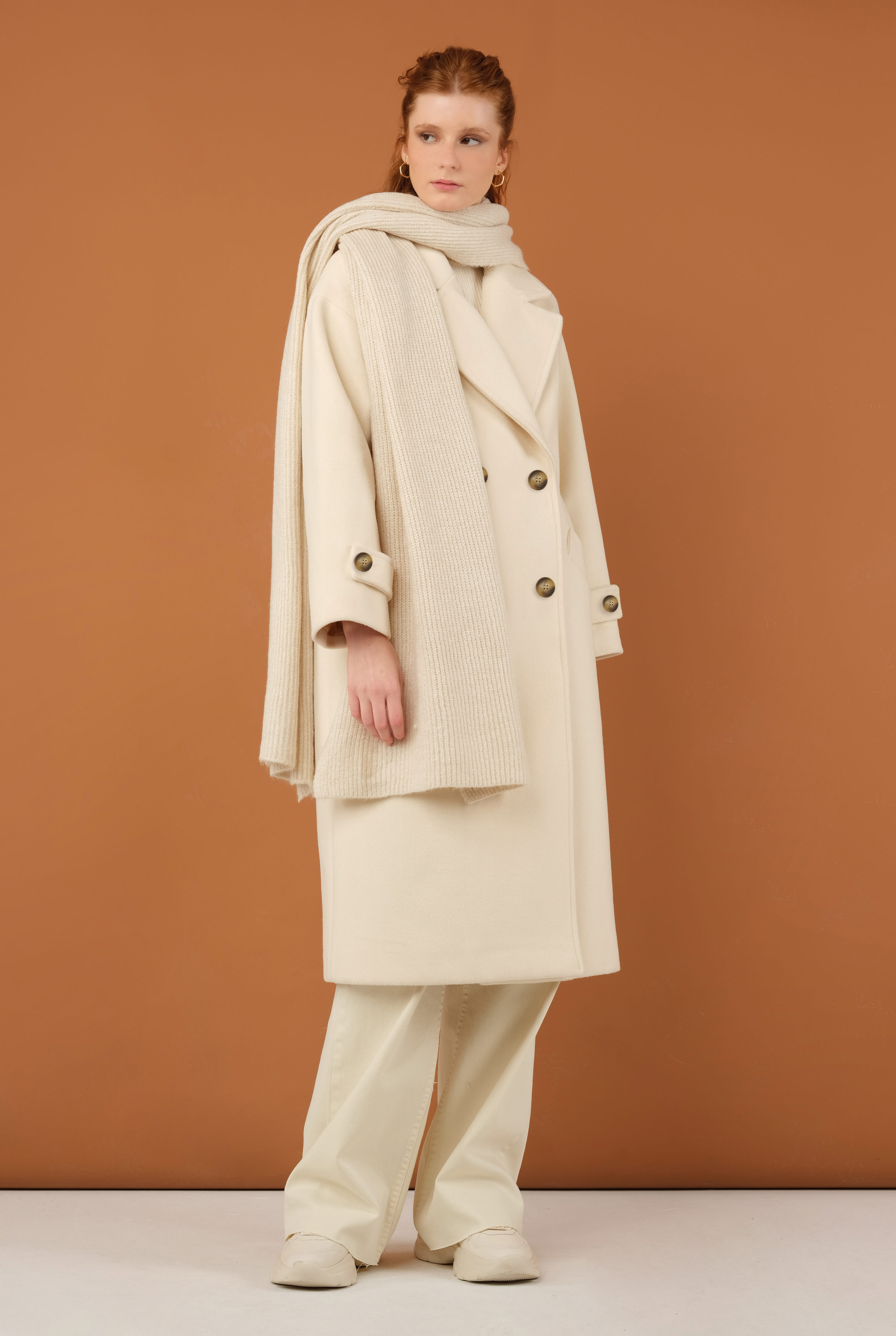 Epaulet Sleeved Coat Ecru - 8