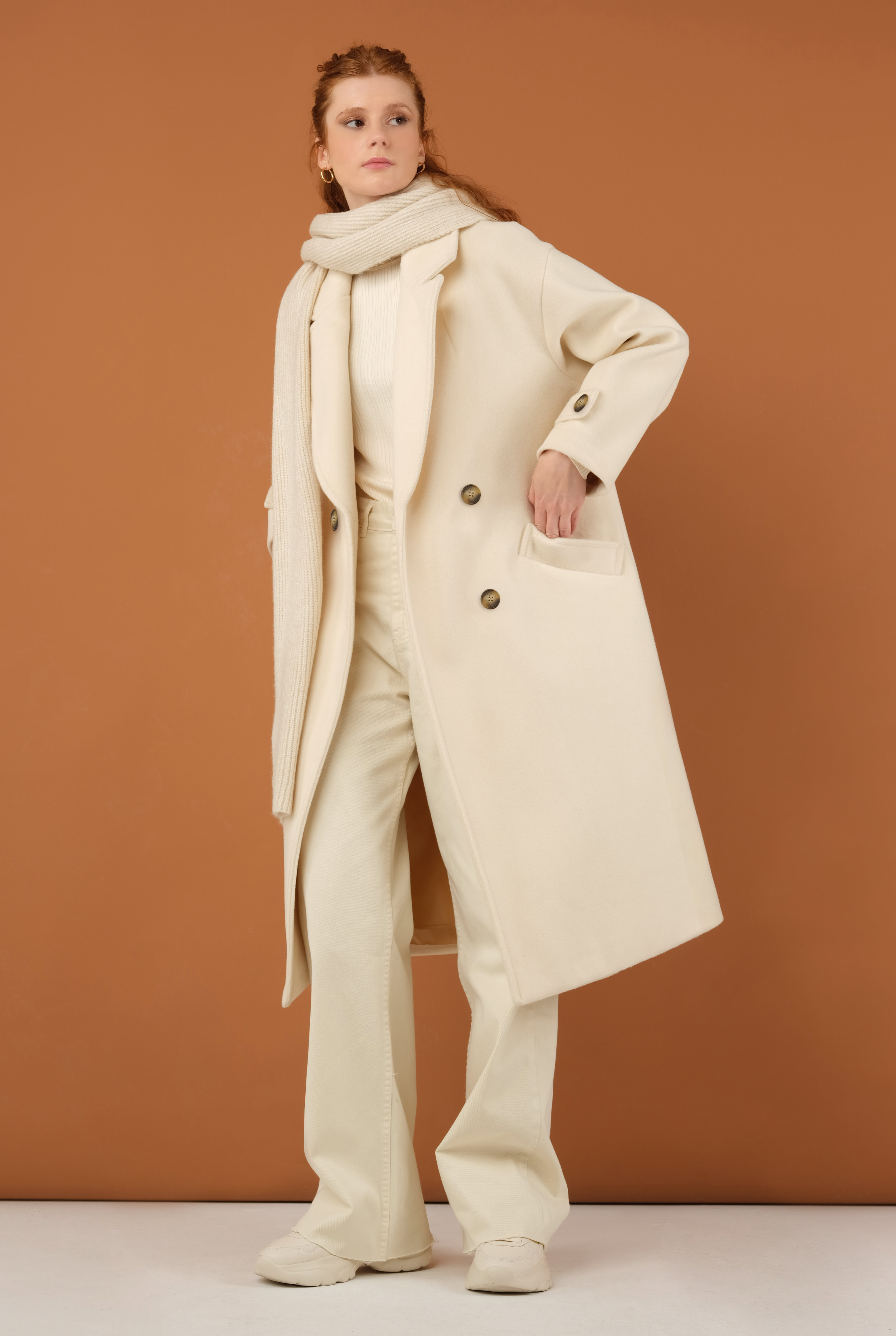 Epaulet Sleeved Coat Ecru - 12