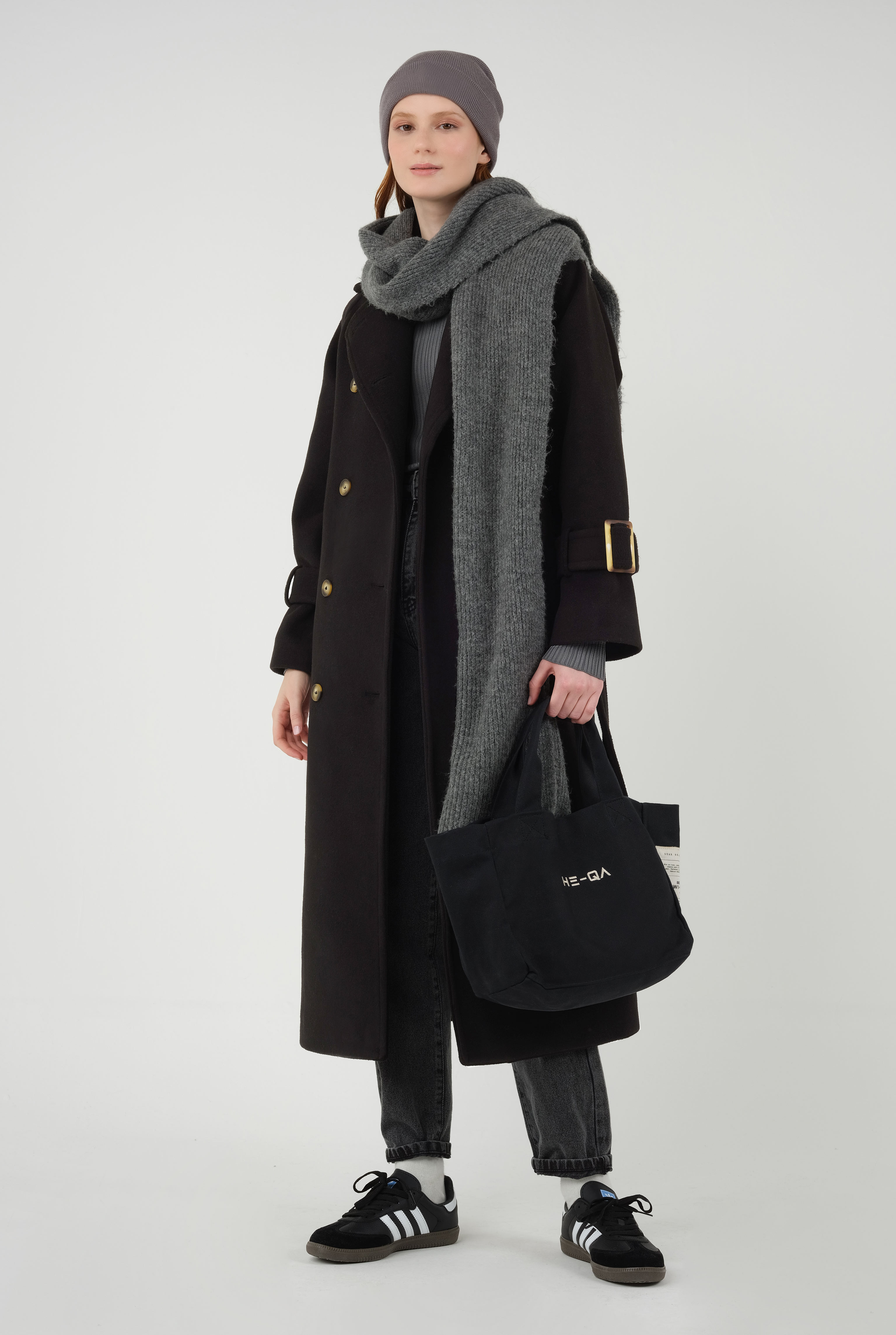Long Double Breasted Coat Black - 5