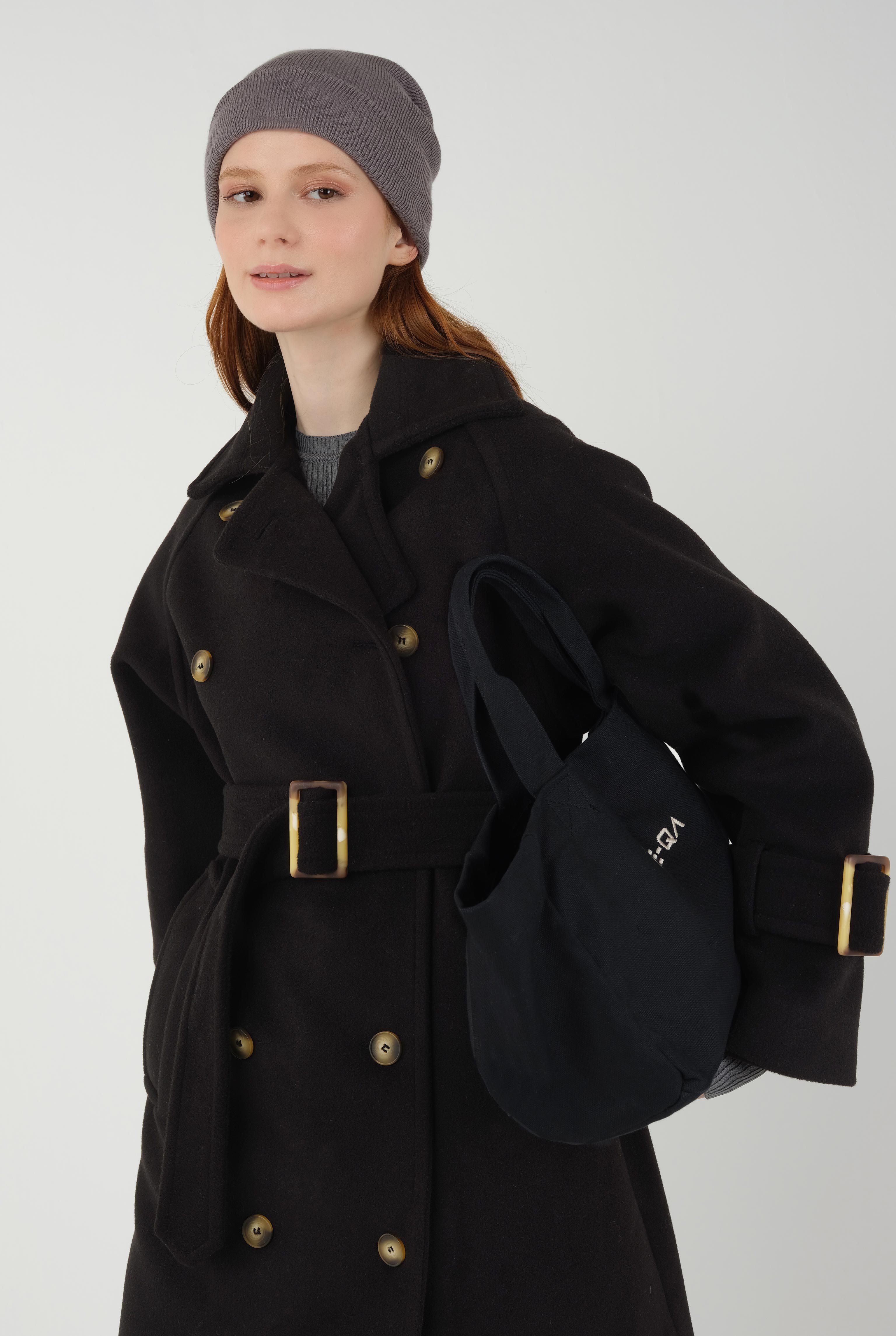 Long Double Breasted Coat Black - 6