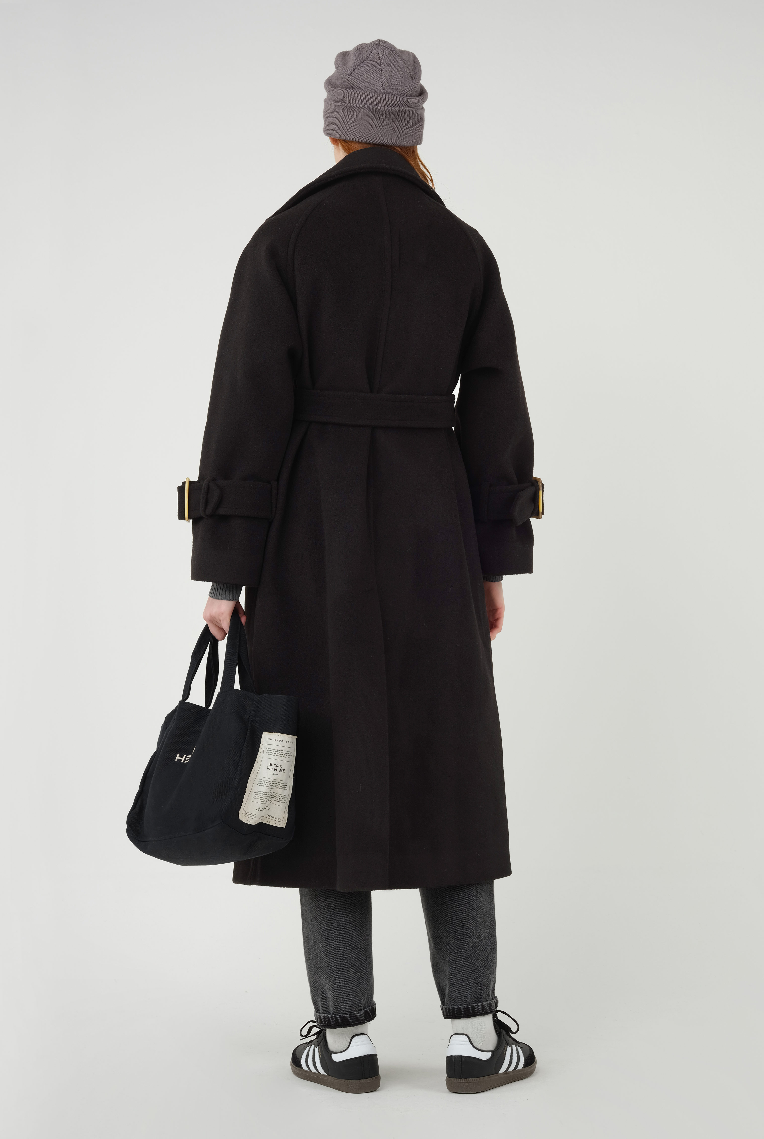 Long Double Breasted Coat Black - 7