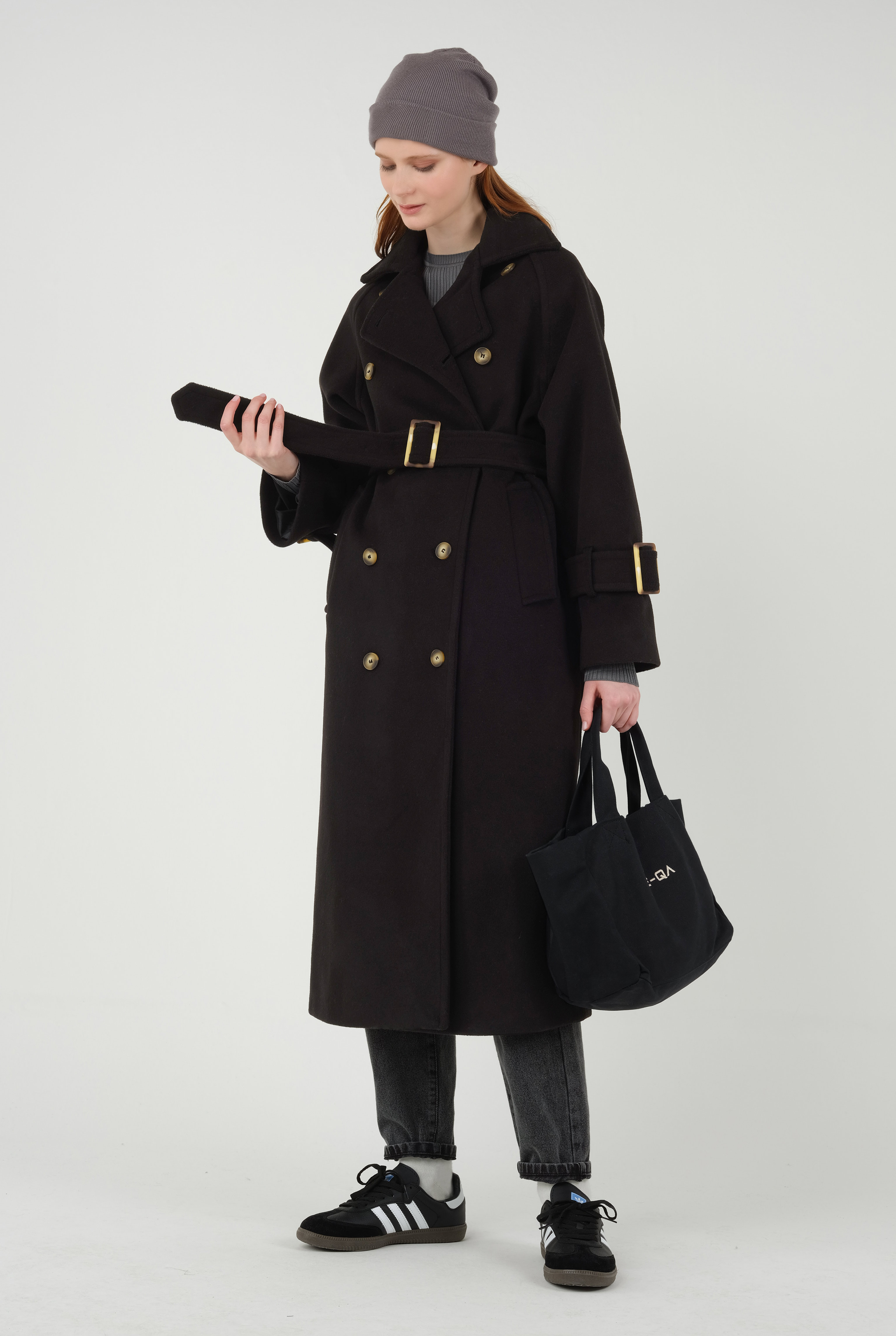 Long Double Breasted Coat Black - 3