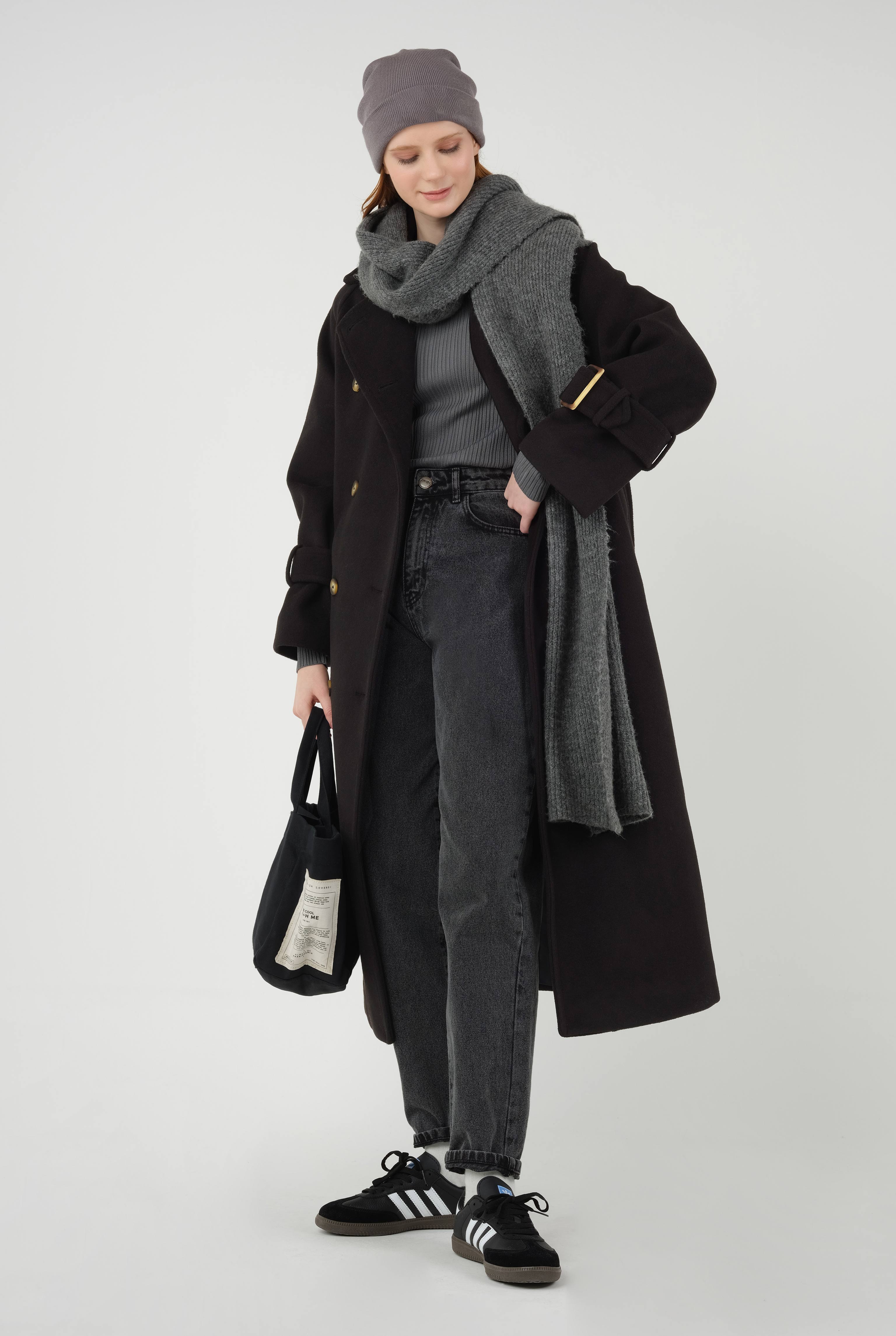 Long Double Breasted Coat Black - 4