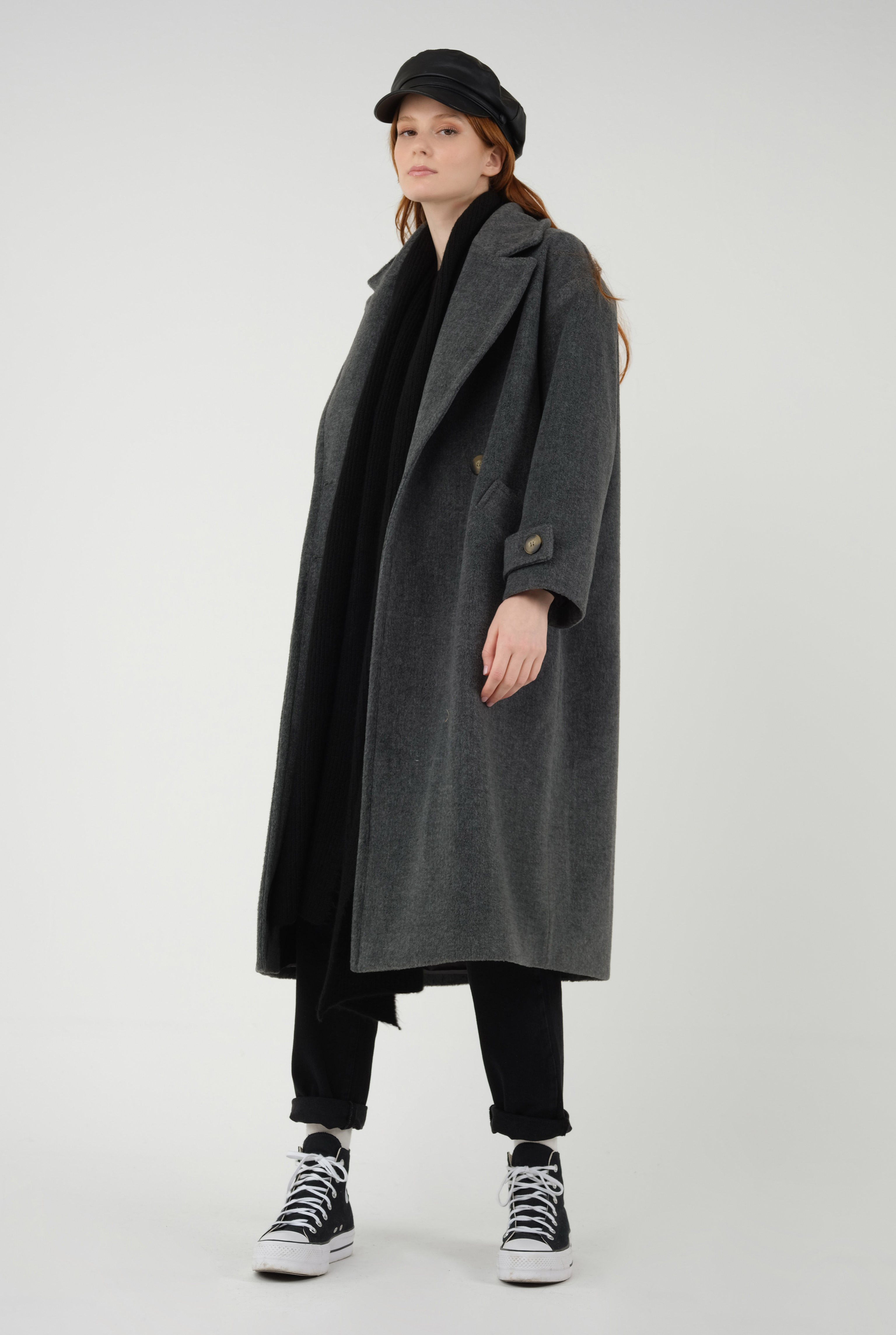 Epaulet Sleeved Coat Anthracite - 8
