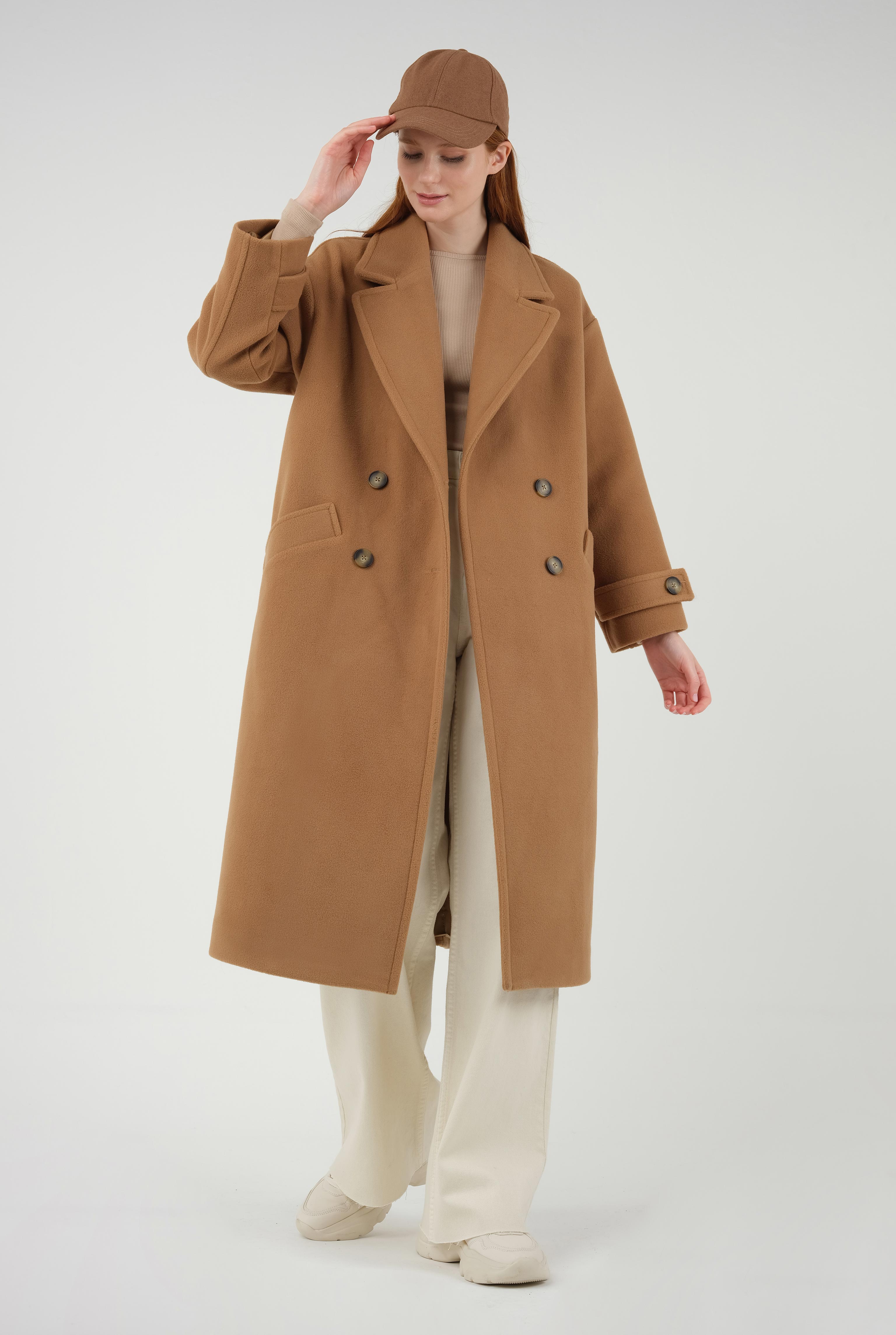 Epaulet Sleeved Coat Camel - 1