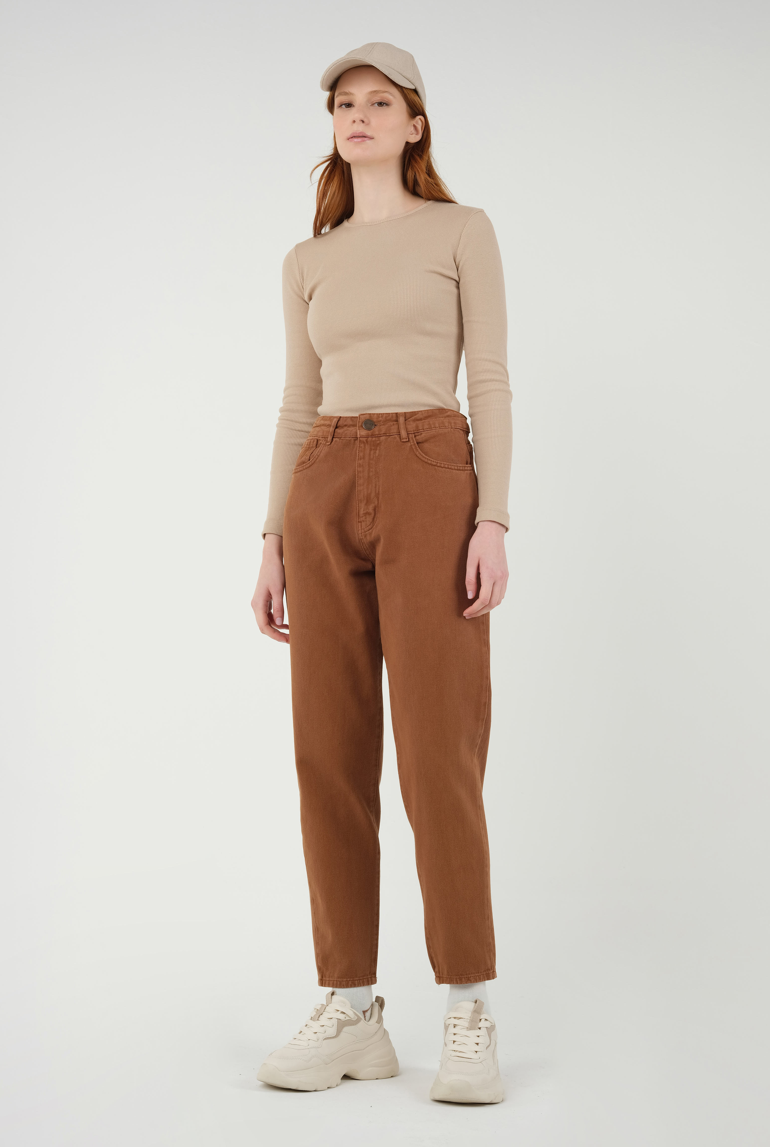 High Waist Balloon Jean Mummy Brown - HE-QA