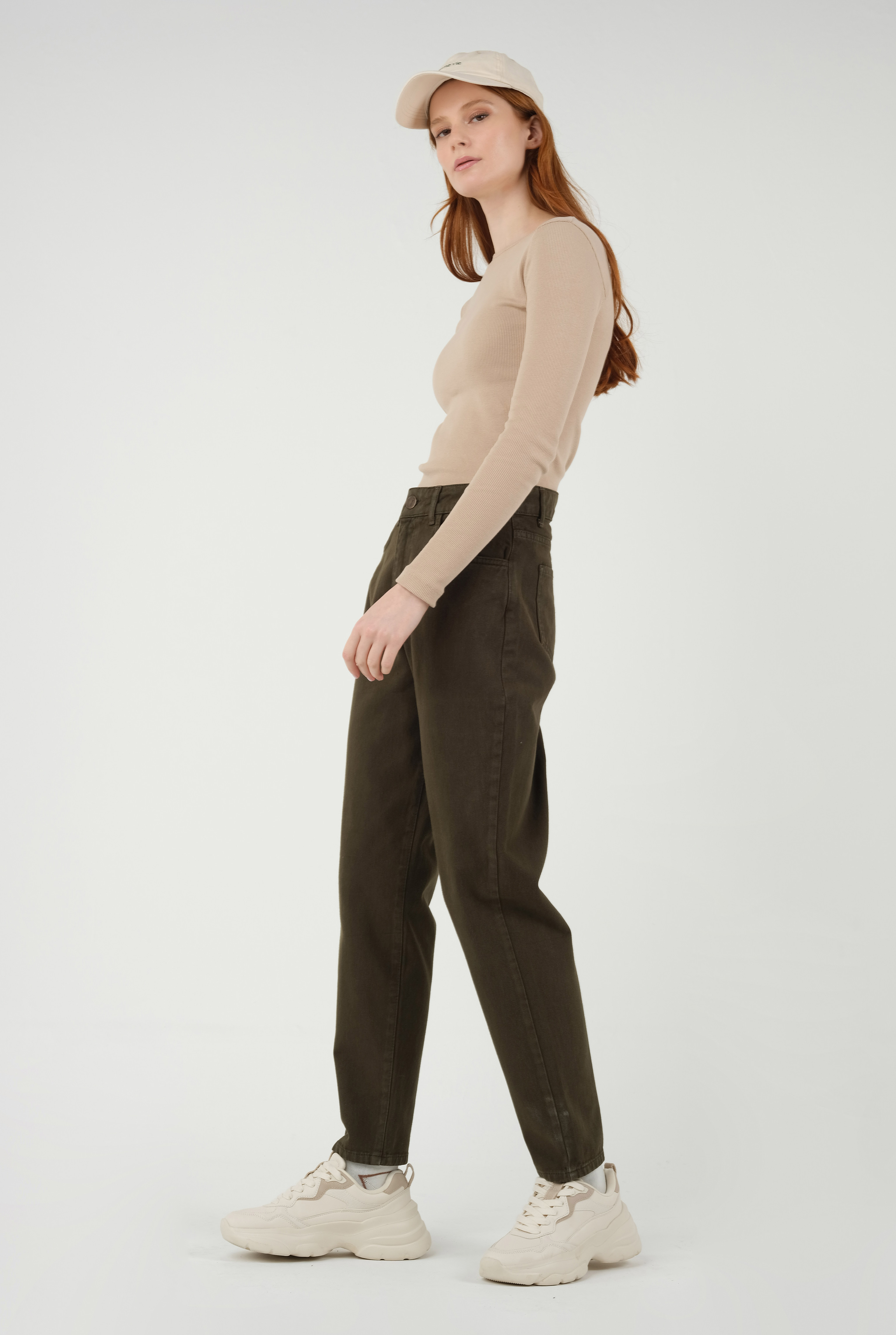 High Waist Balloon Jean Khaki - 1