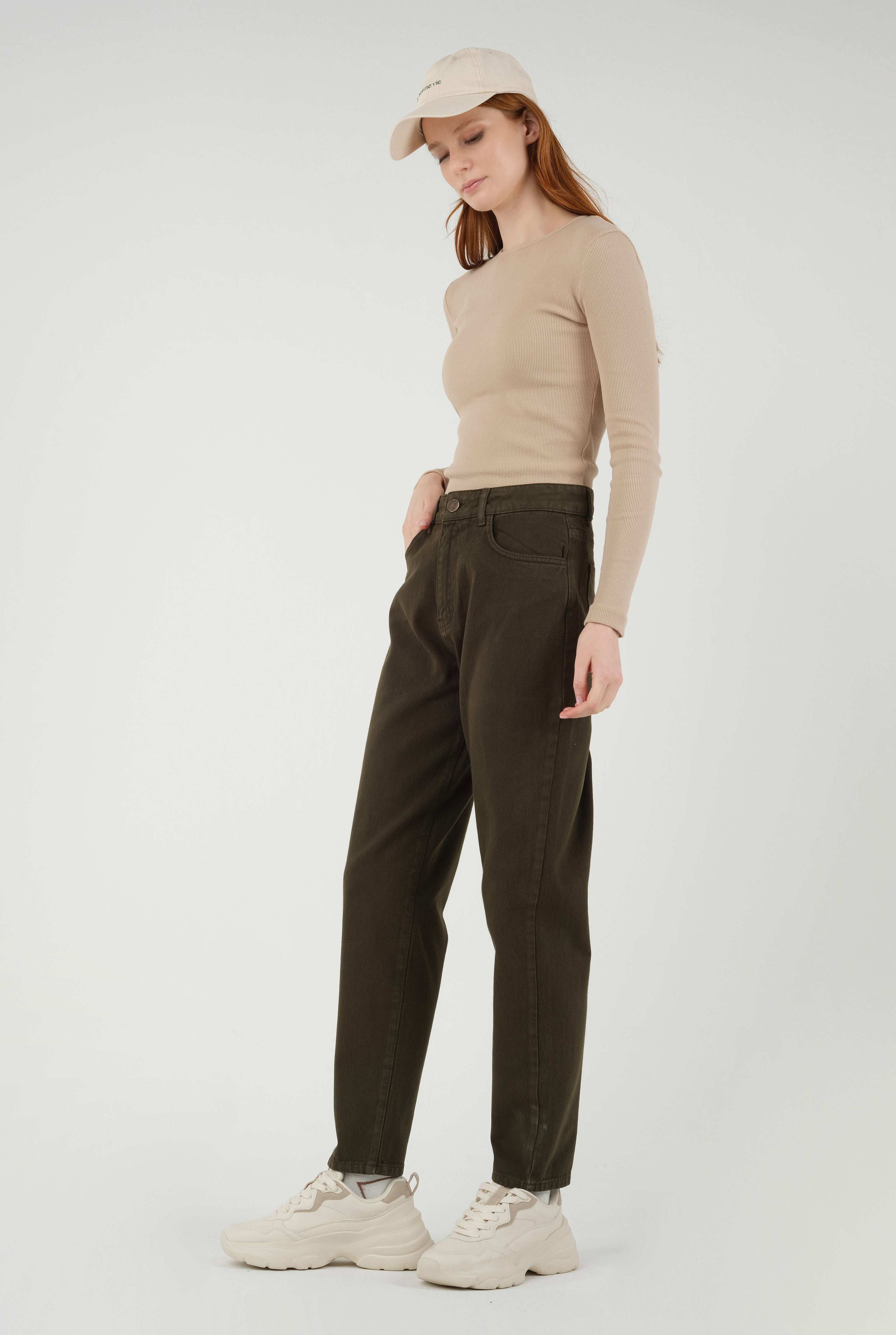High Waist Balloon Jean Khaki - 4