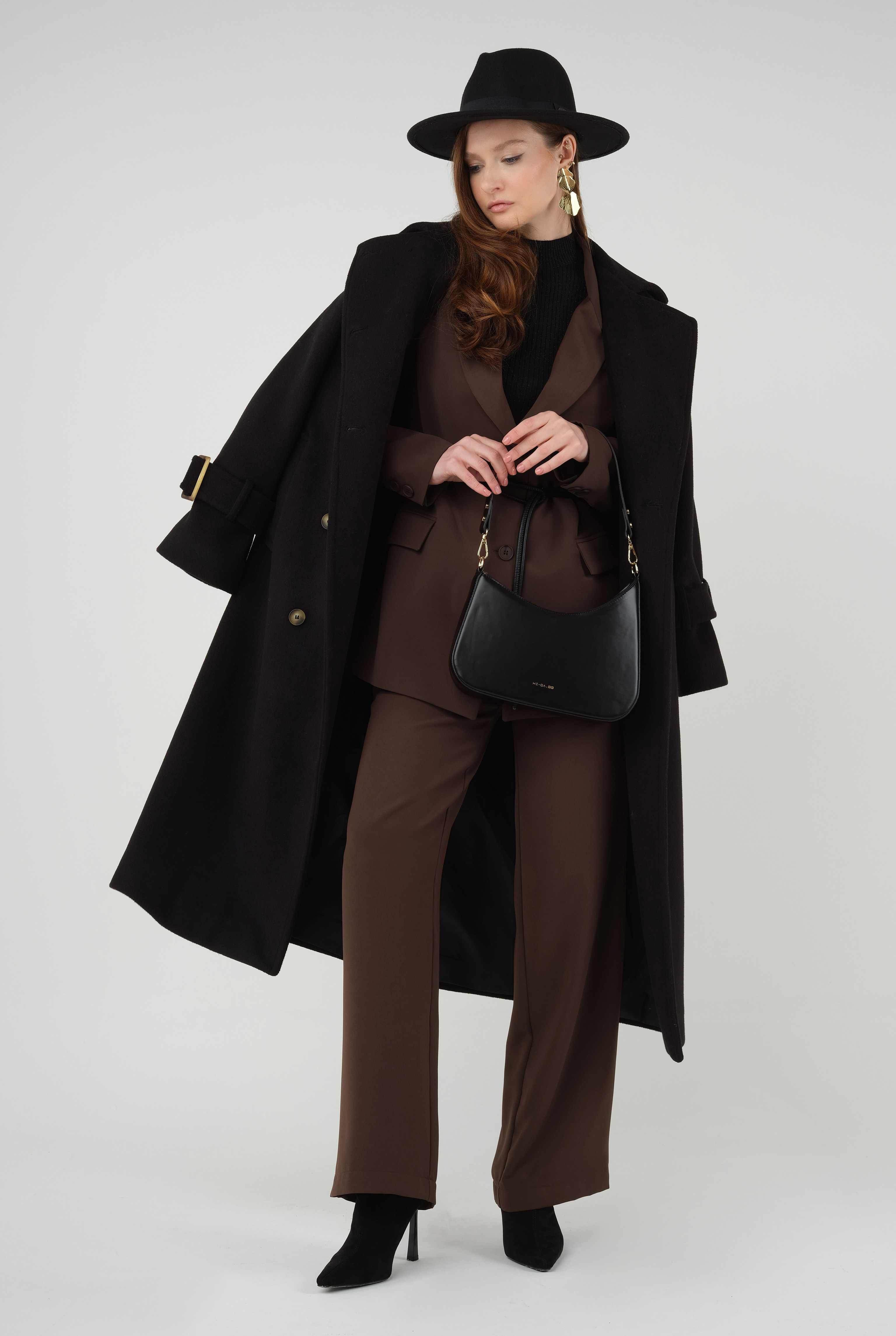 Long Double Breasted Coat Black - 2