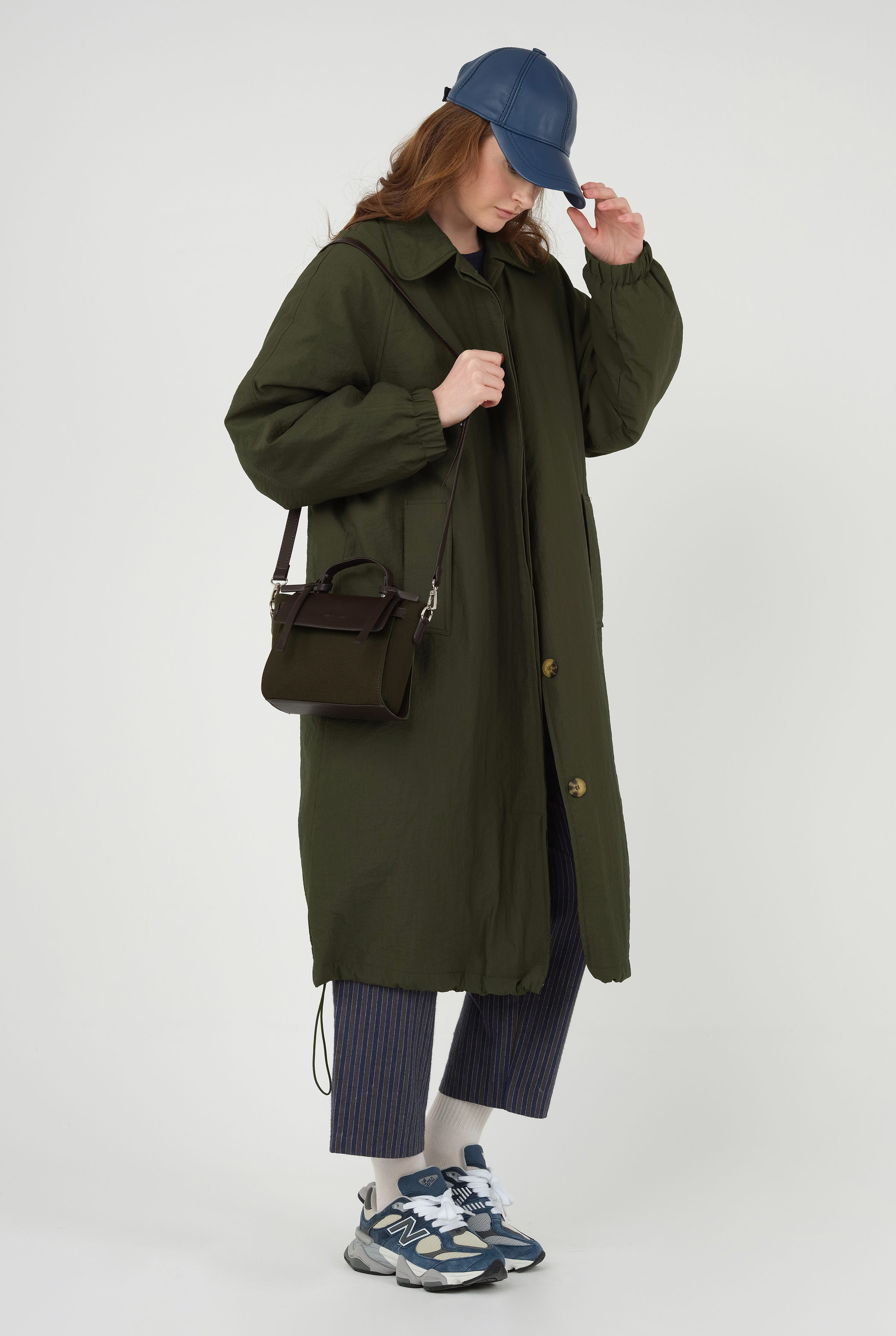Leather Covered Canvas Bag Khaki - 2