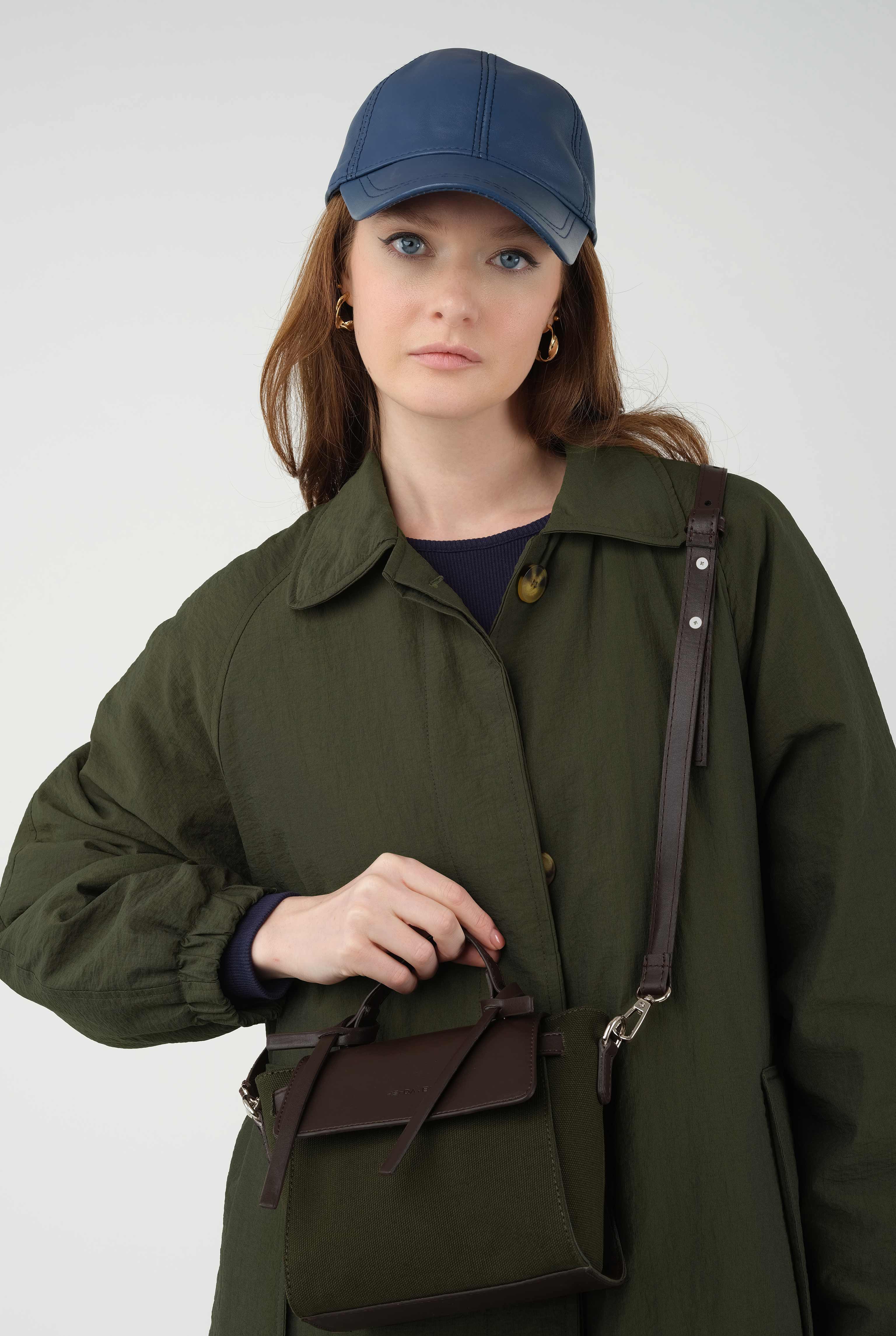 Leather Covered Canvas Bag Khaki - 3