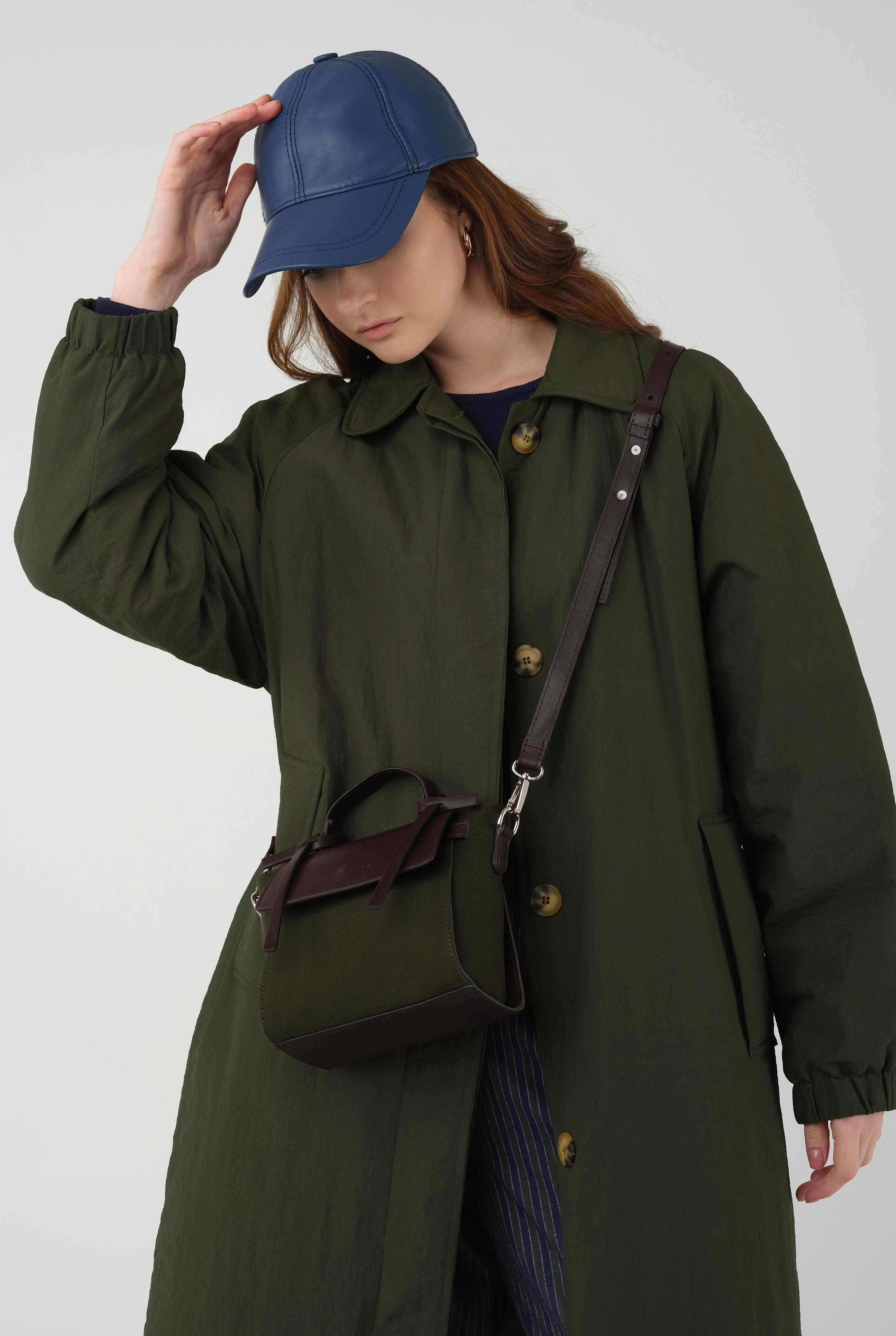 Leather Covered Canvas Bag Khaki - 4