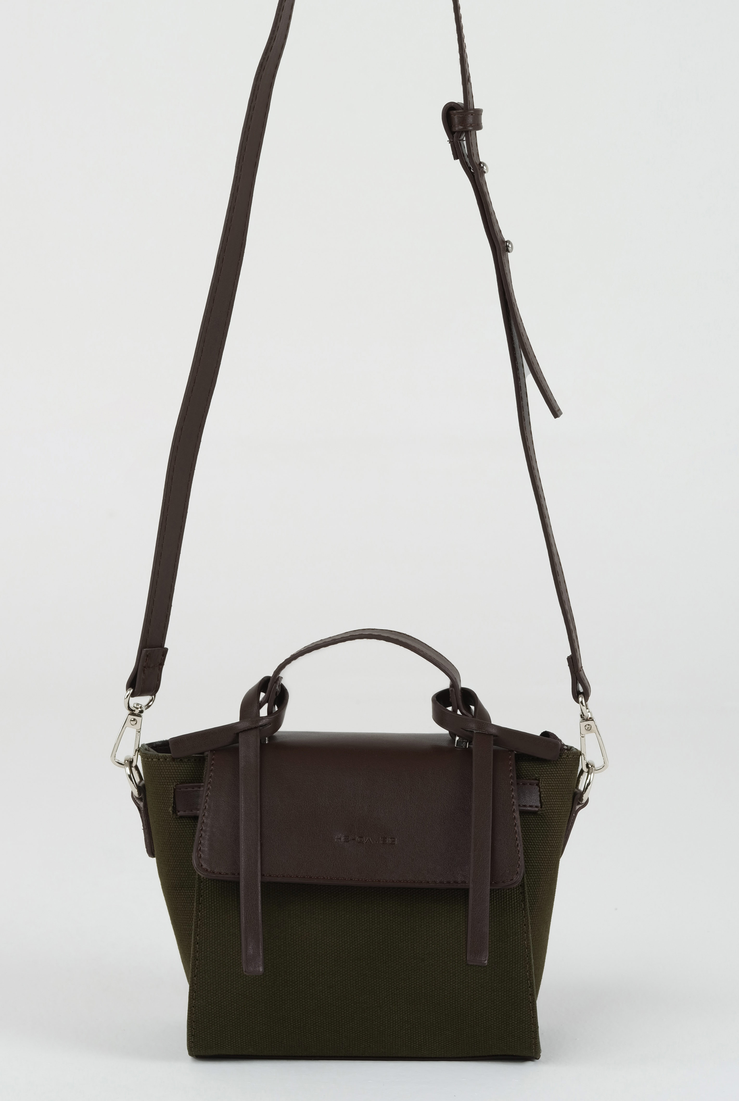 Leather Covered Canvas Bag Khaki - 8