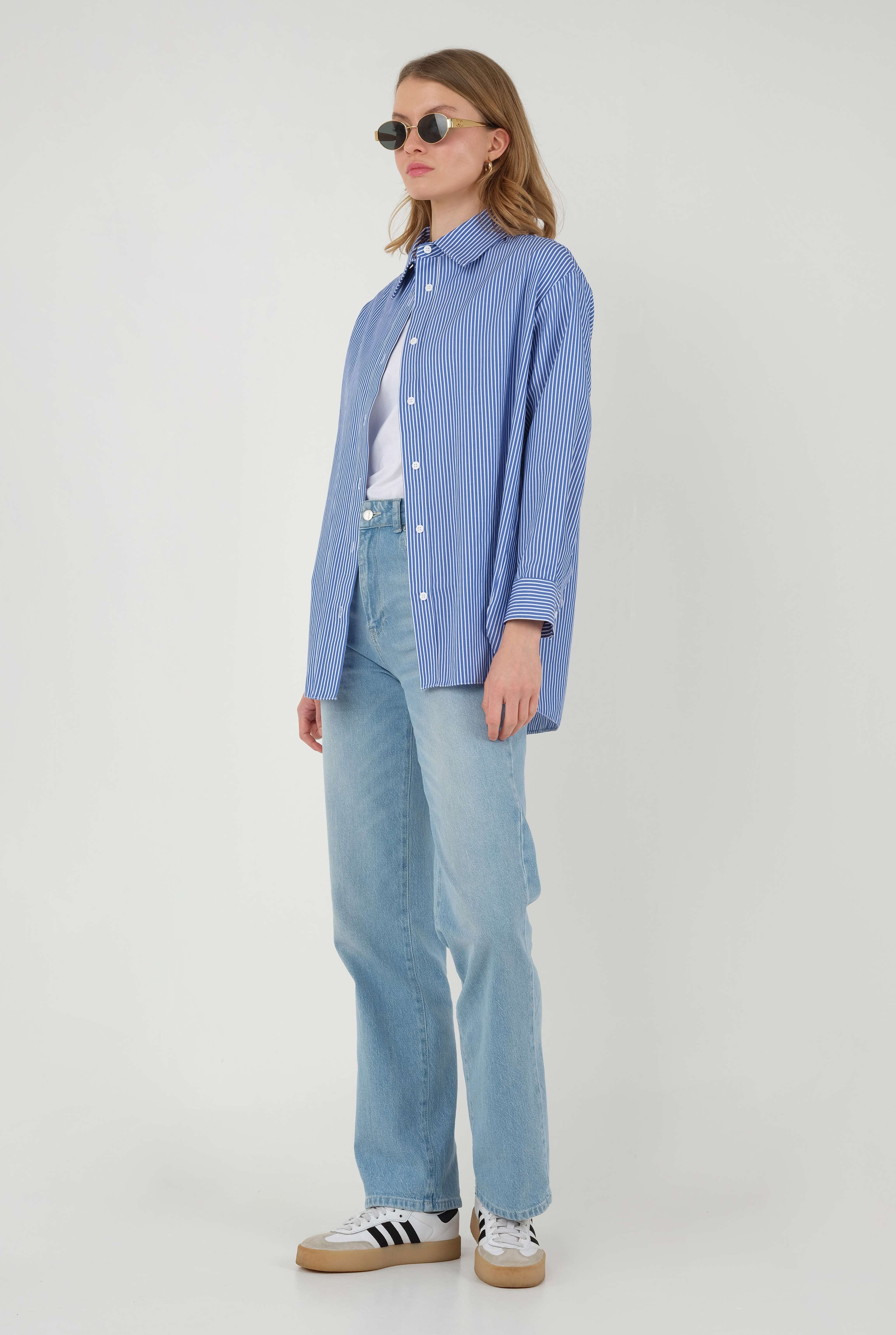Striped Basic Shirt Navy Blue - 3