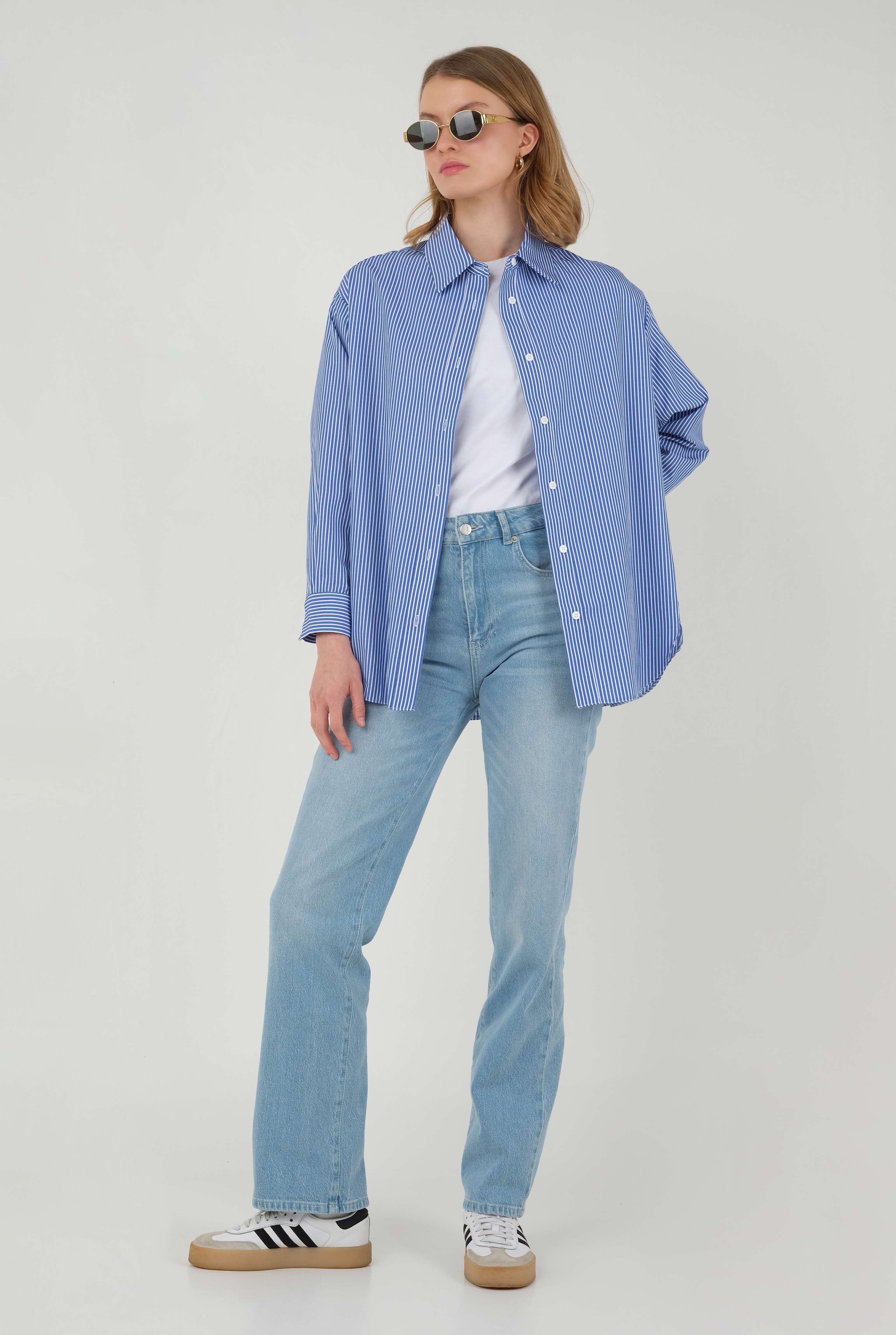 Striped Basic Shirt Navy Blue - HE-QA