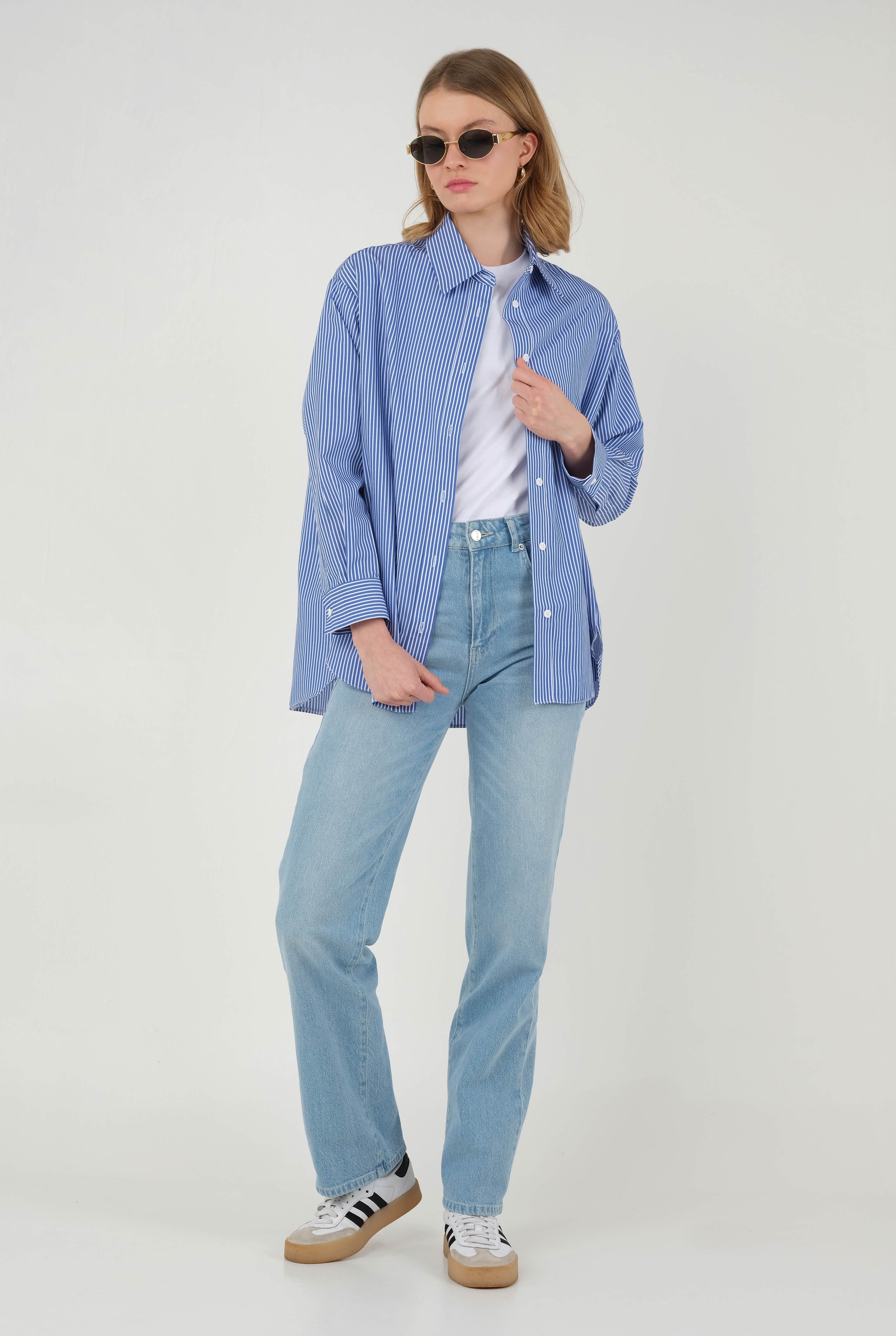 Striped Basic Shirt Navy Blue - 4