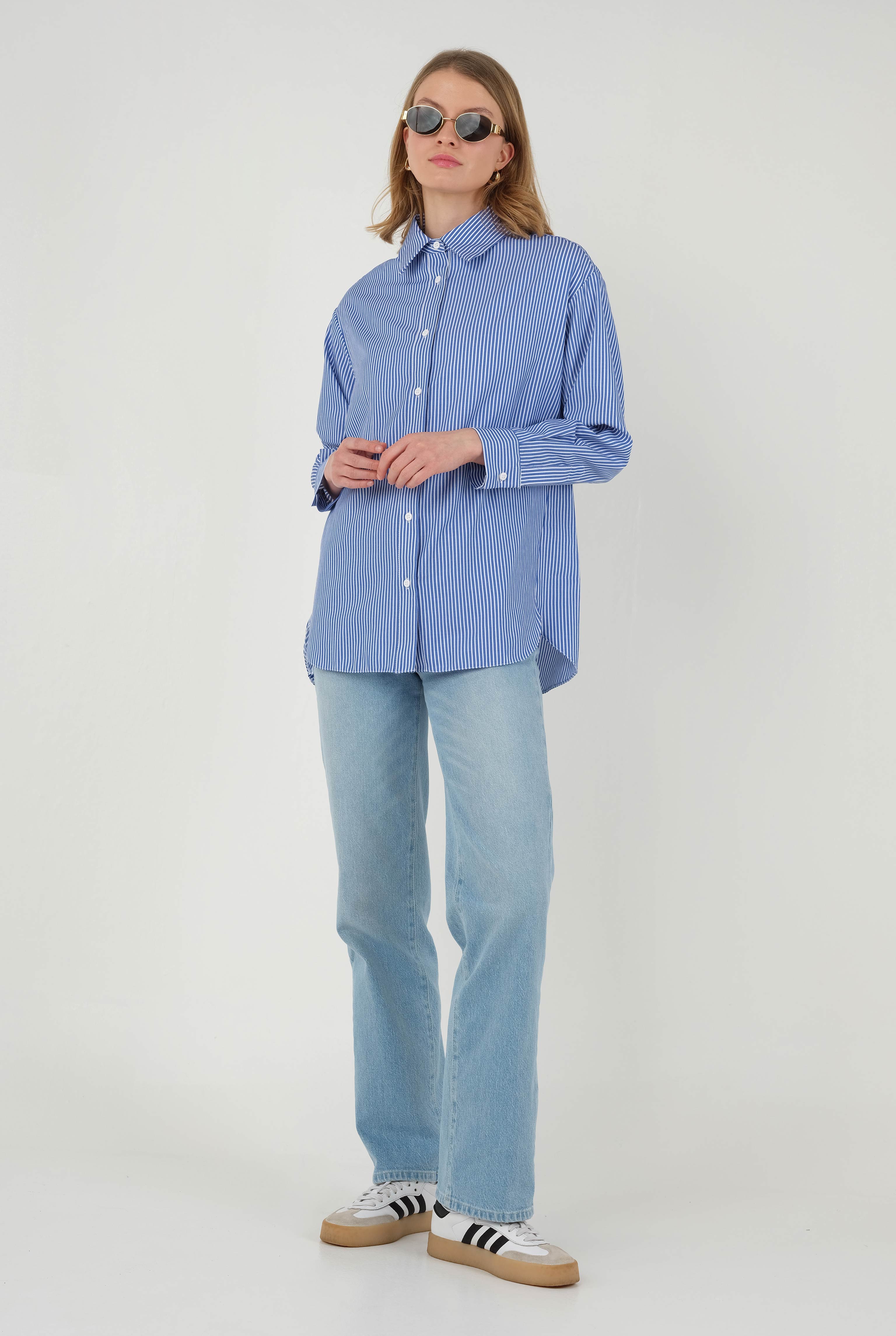 Striped Basic Shirt Navy Blue - 2