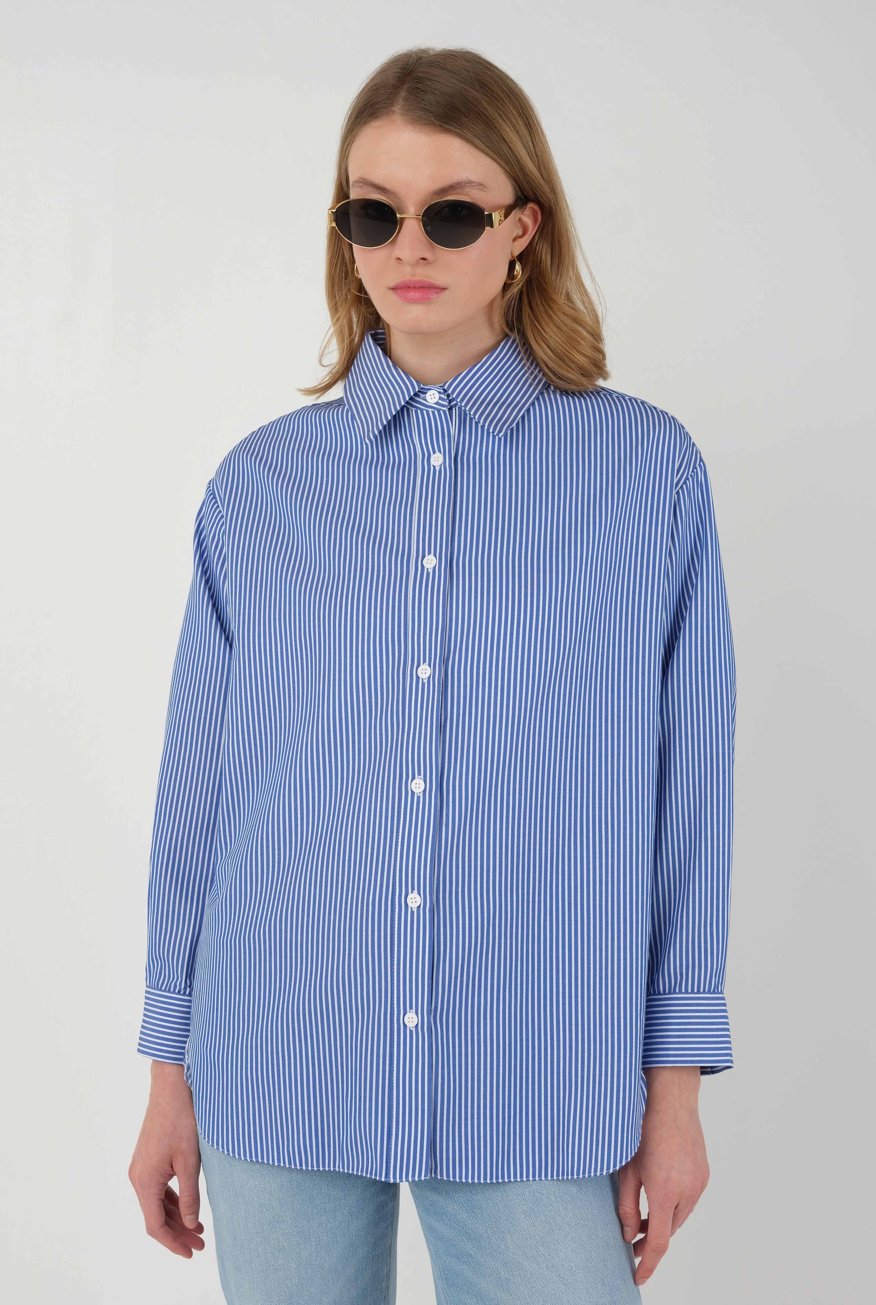 Striped Basic Shirt Navy Blue - 6