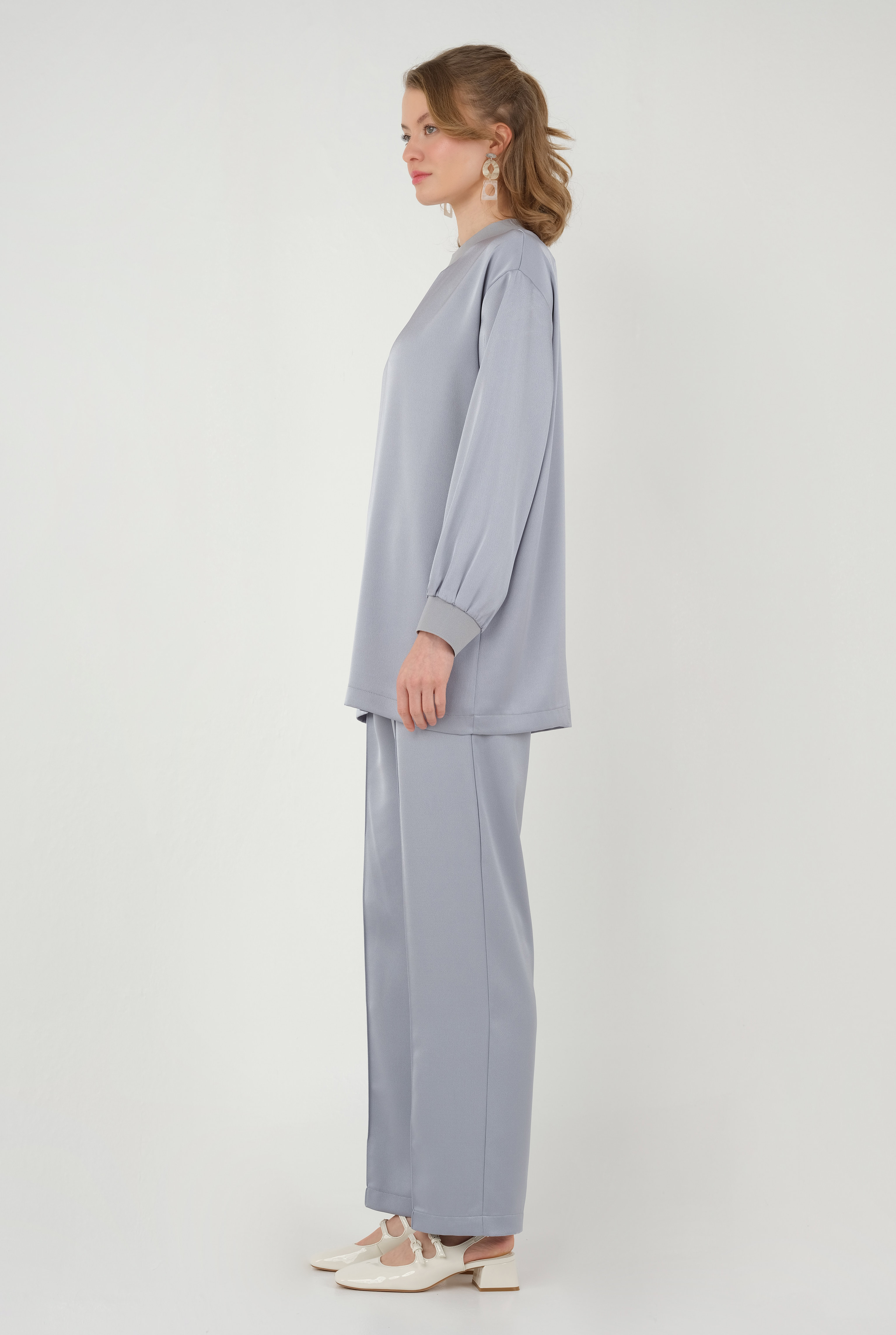 Ribbed Satin Set Gray - 2
