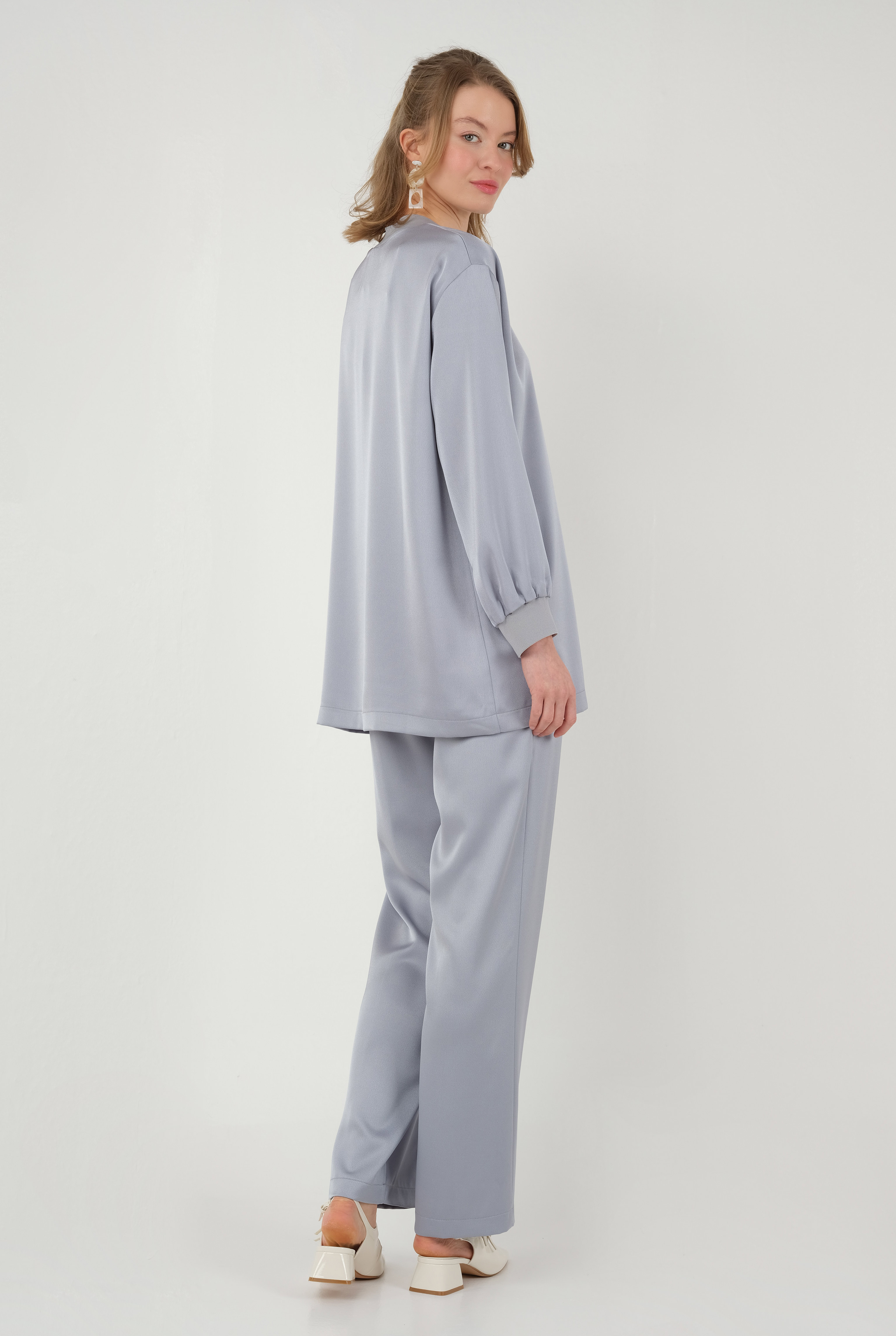 Ribbed Satin Set Gray - 3