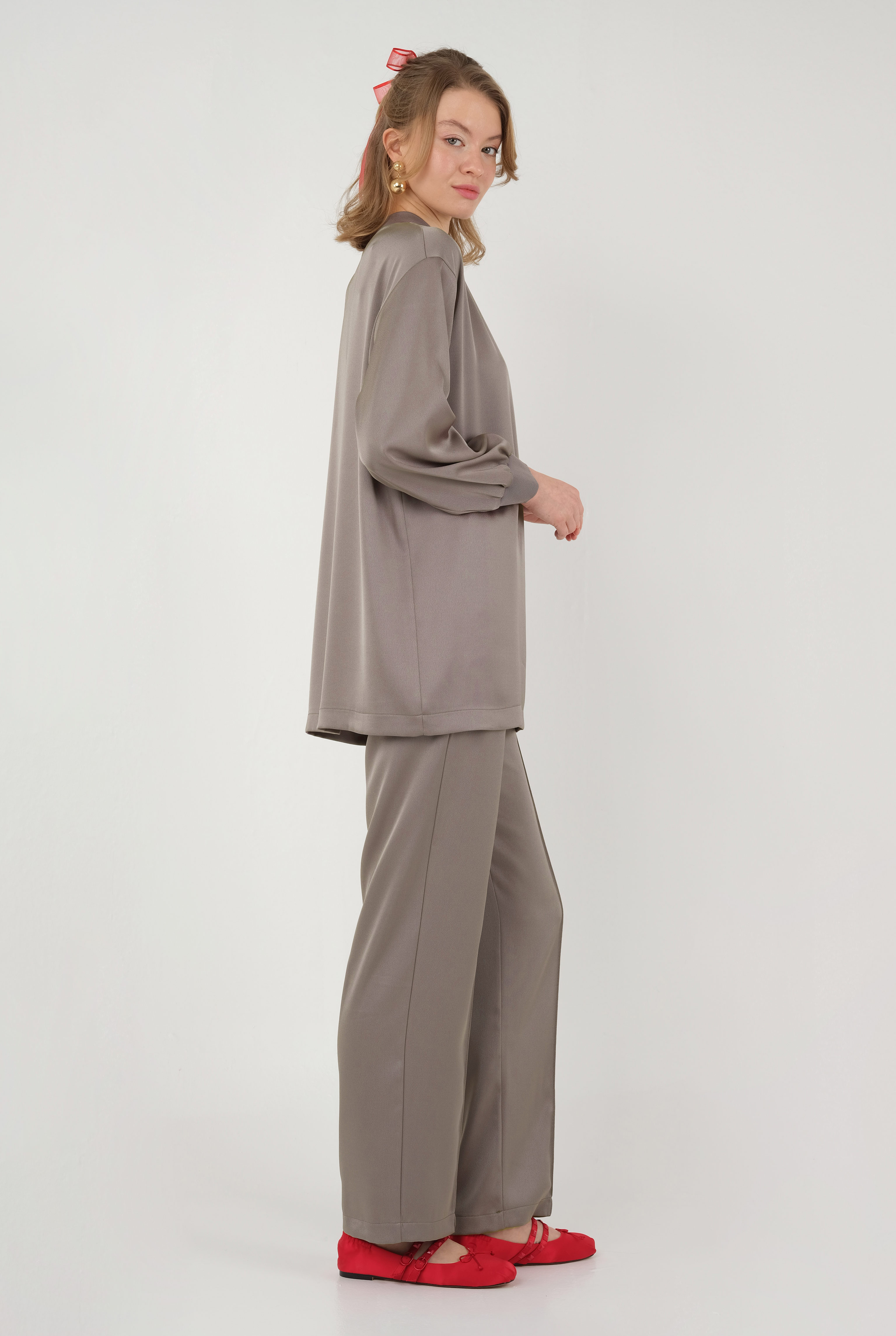 Ribbed Satin Set Mink - 2