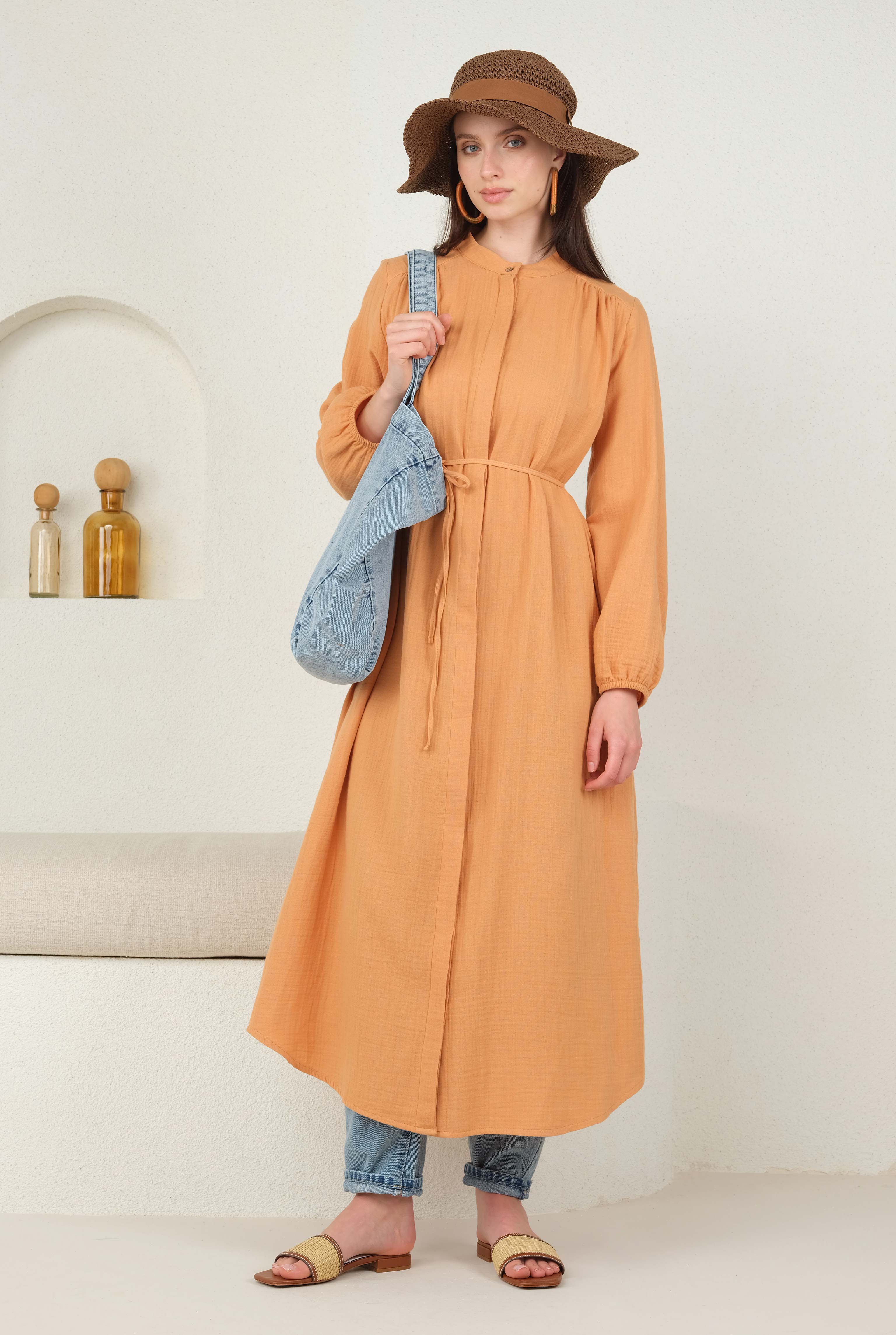 Long Muslin Shirt Salmon - 7