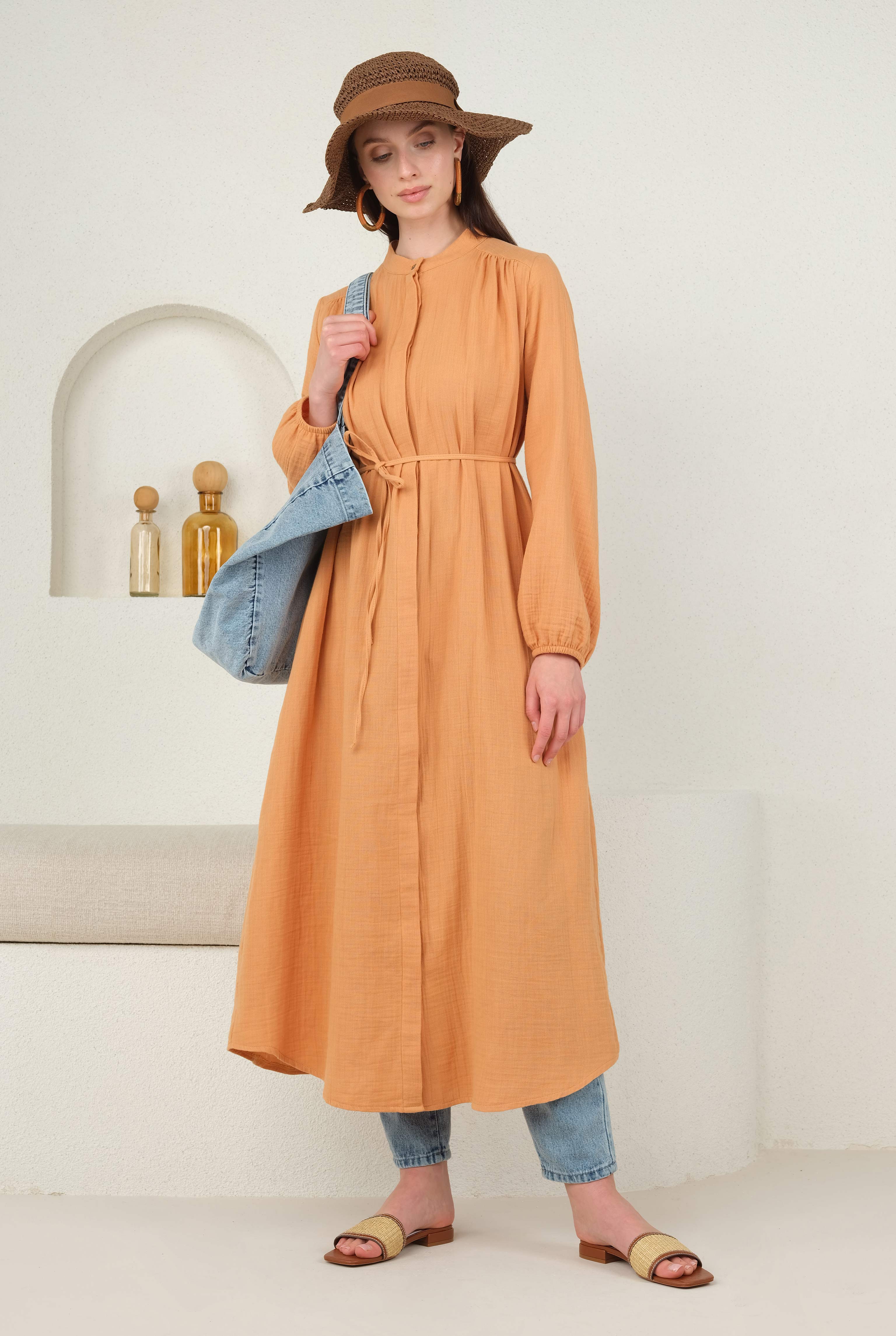 Long Muslin Shirt Salmon - HE-QA