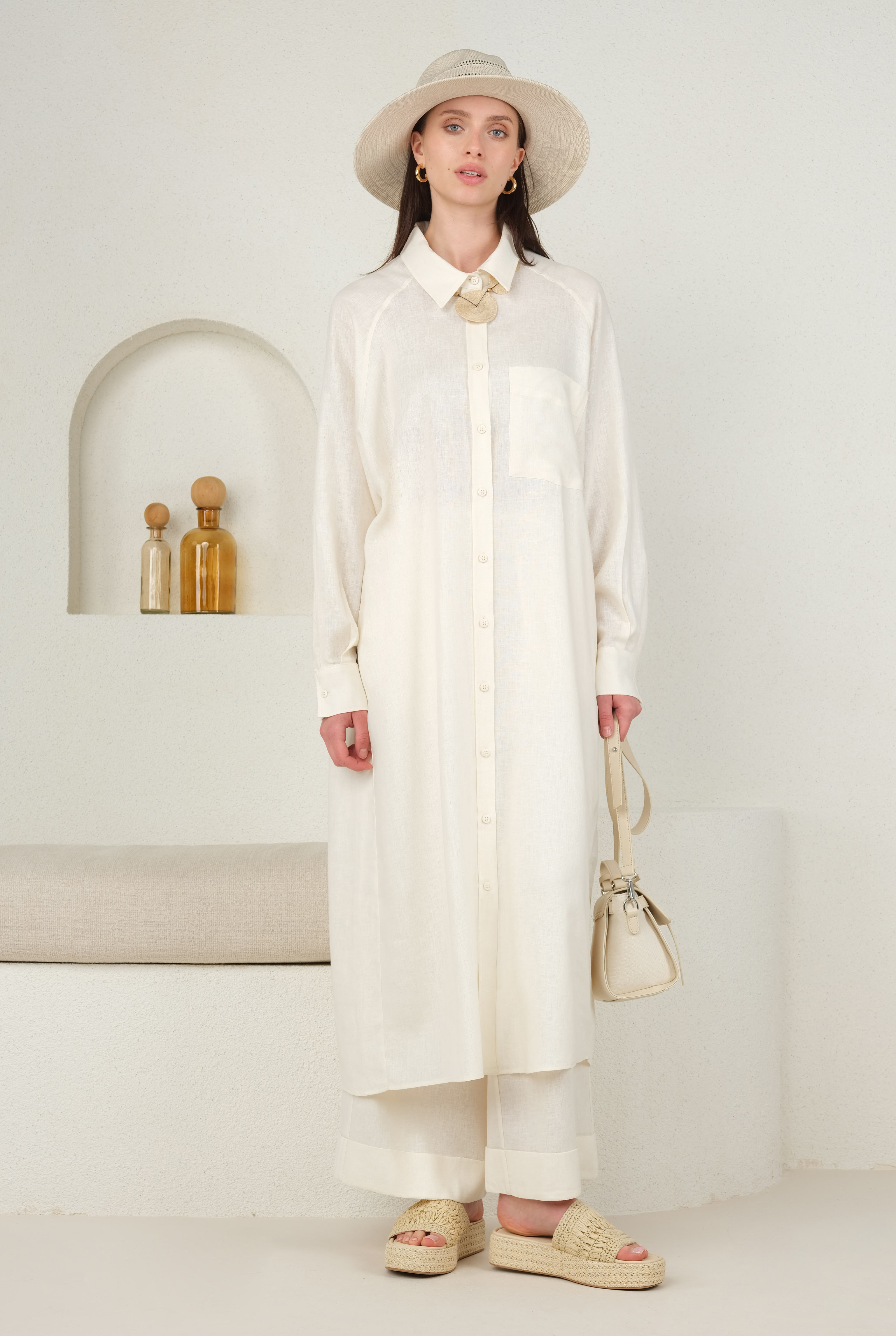 Raglan Sleeve Linen Shirt Ecru - 2