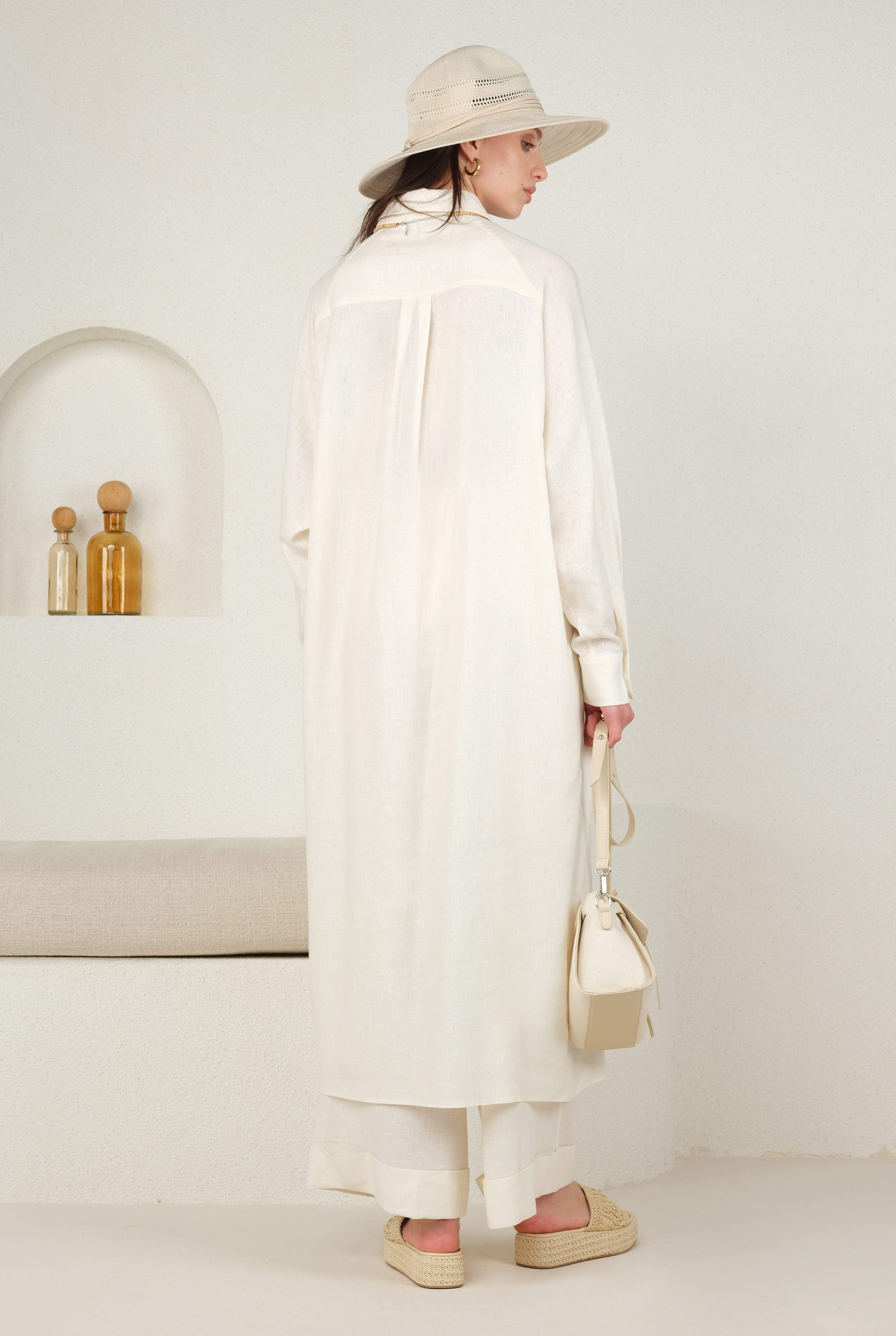 Raglan Sleeve Linen Shirt Ecru - 3