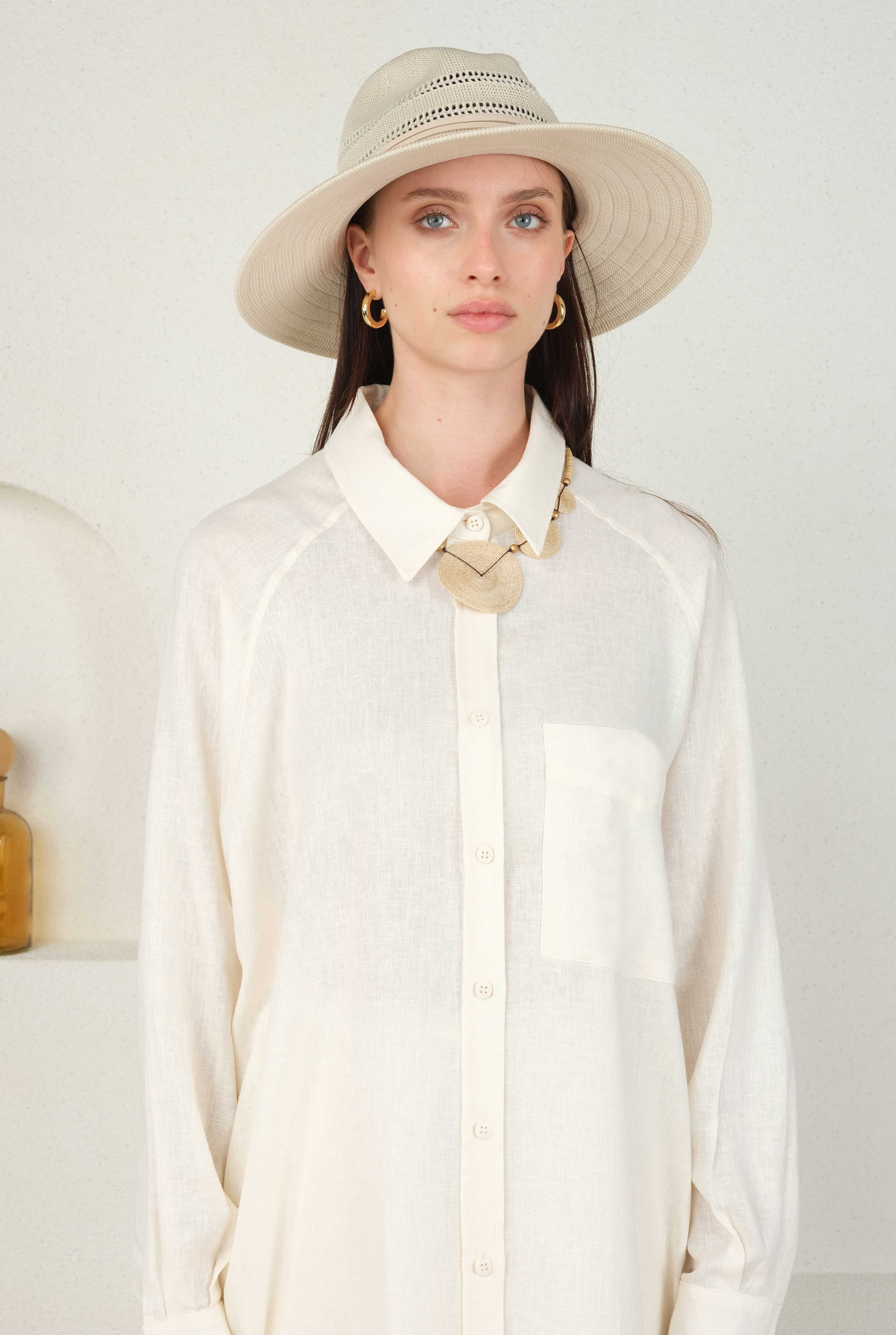 Raglan Sleeve Linen Shirt Ecru - 4